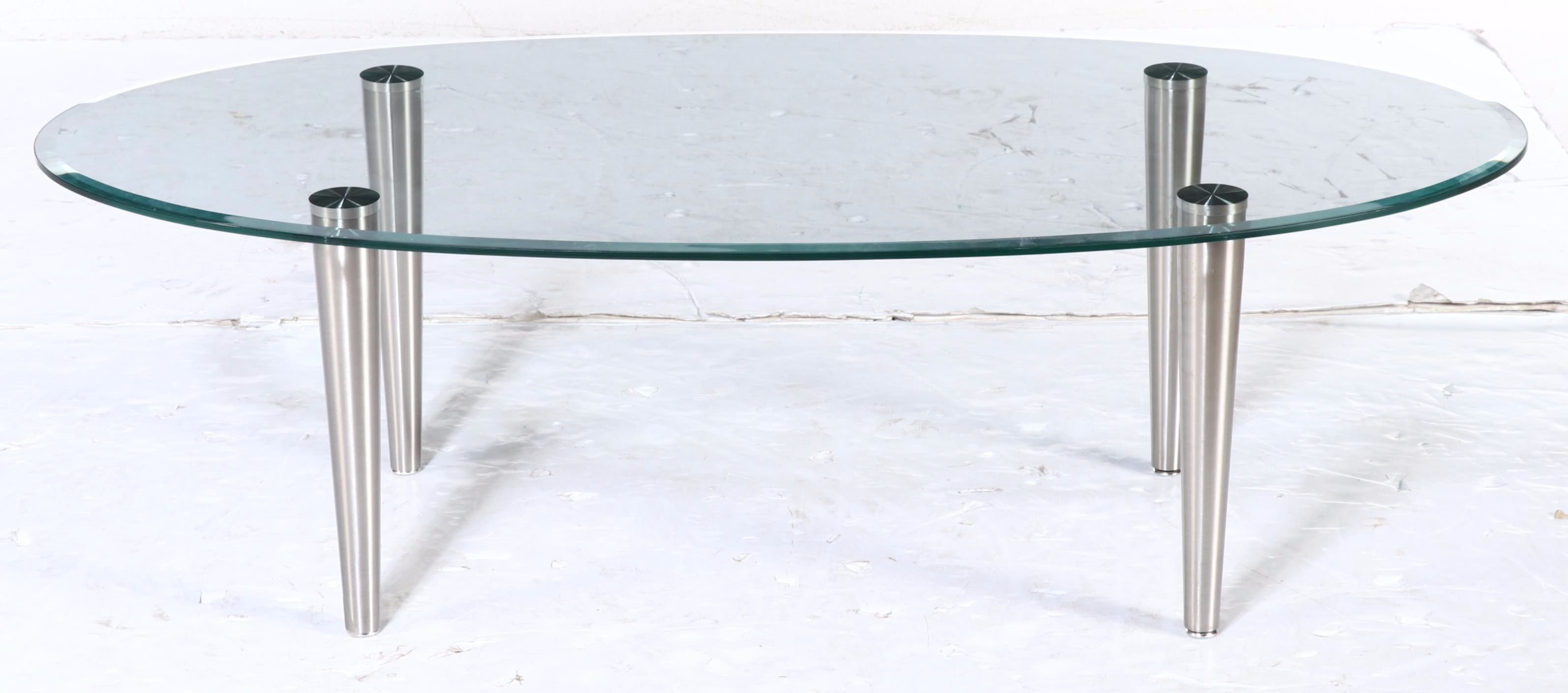 Modernist Style Brushed Steel and Glass Top Coffee Table