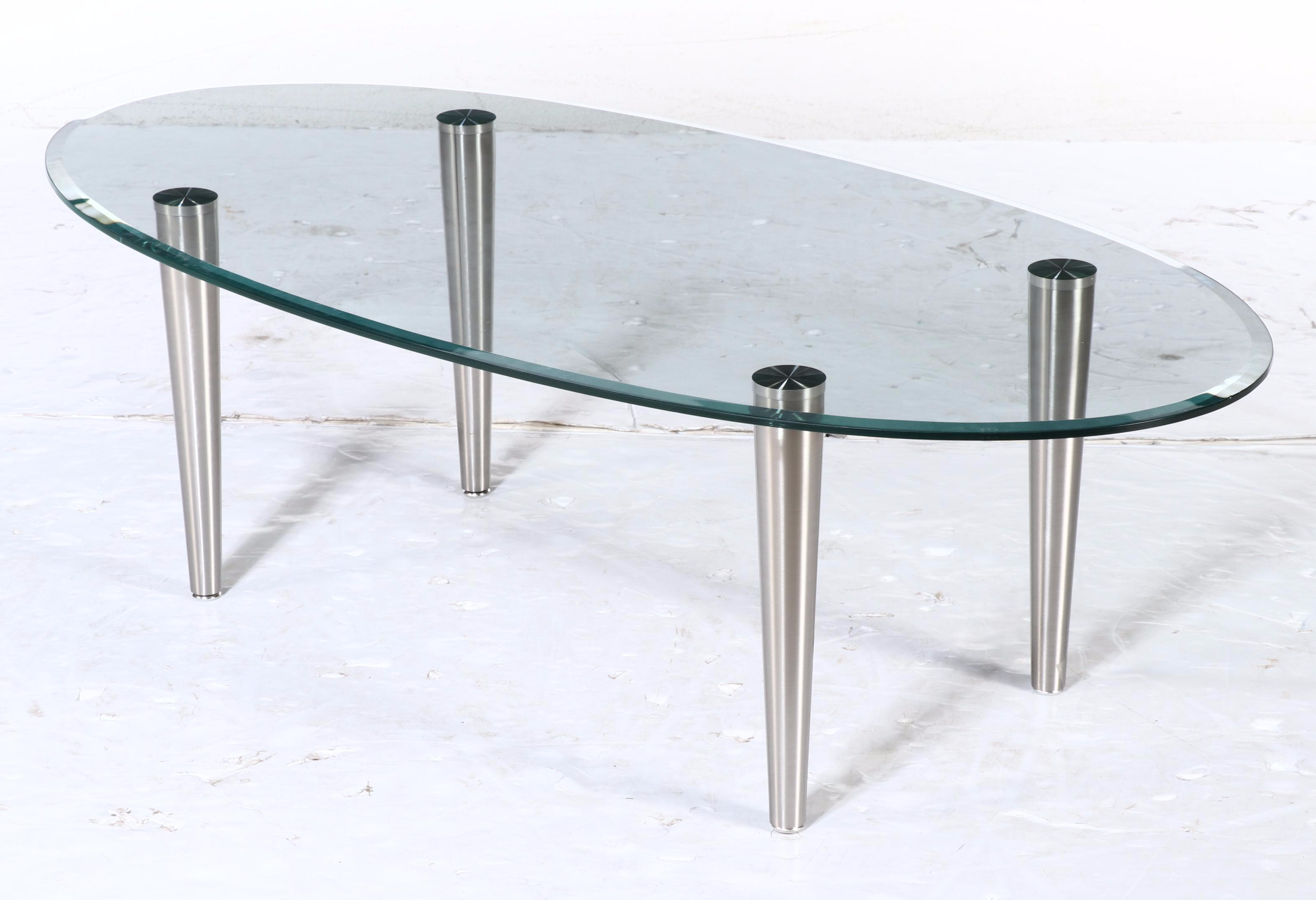 Modernist Style Brushed Steel and Glass Top Coffee Table