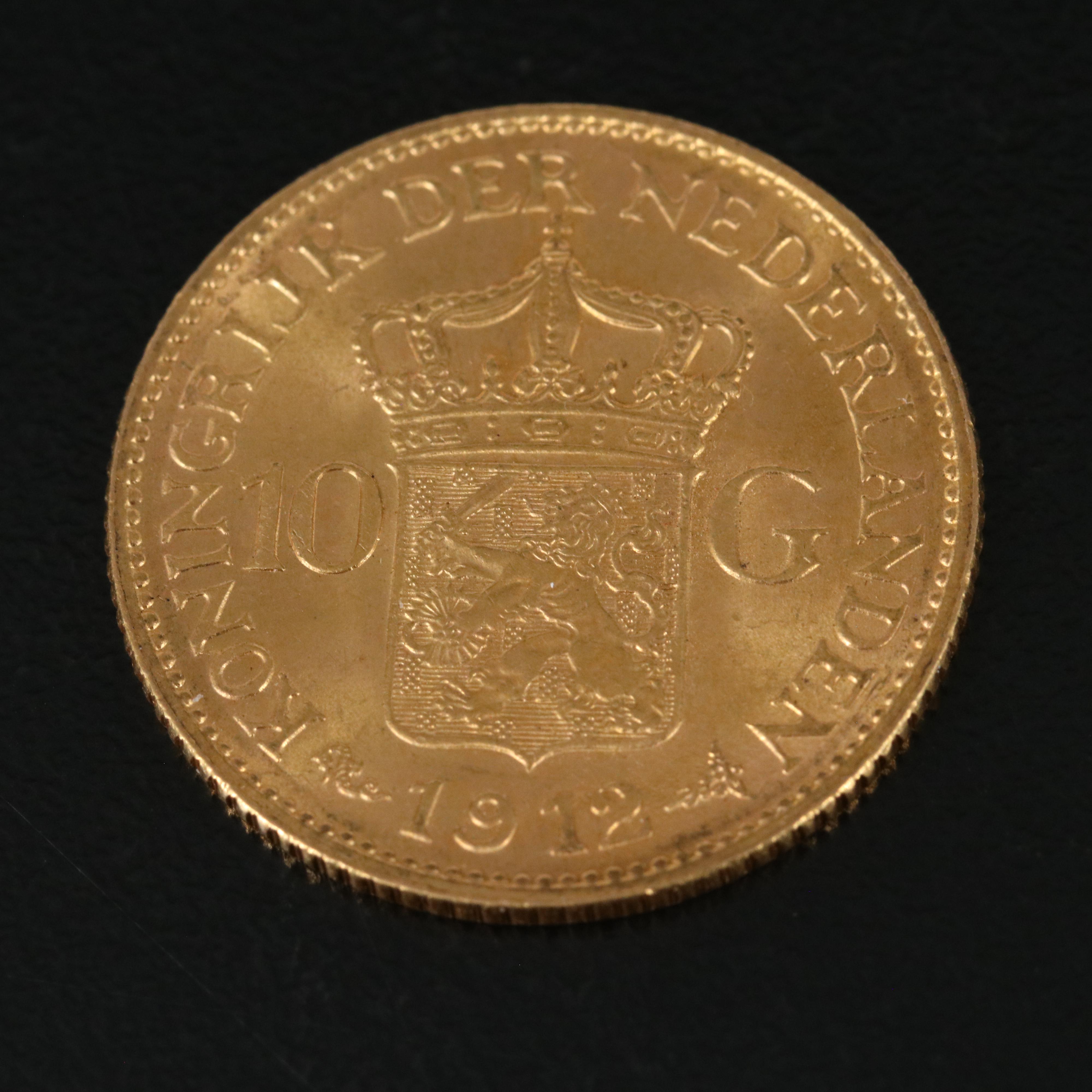 1912 Netherlands 10 Gulden Gold Coin