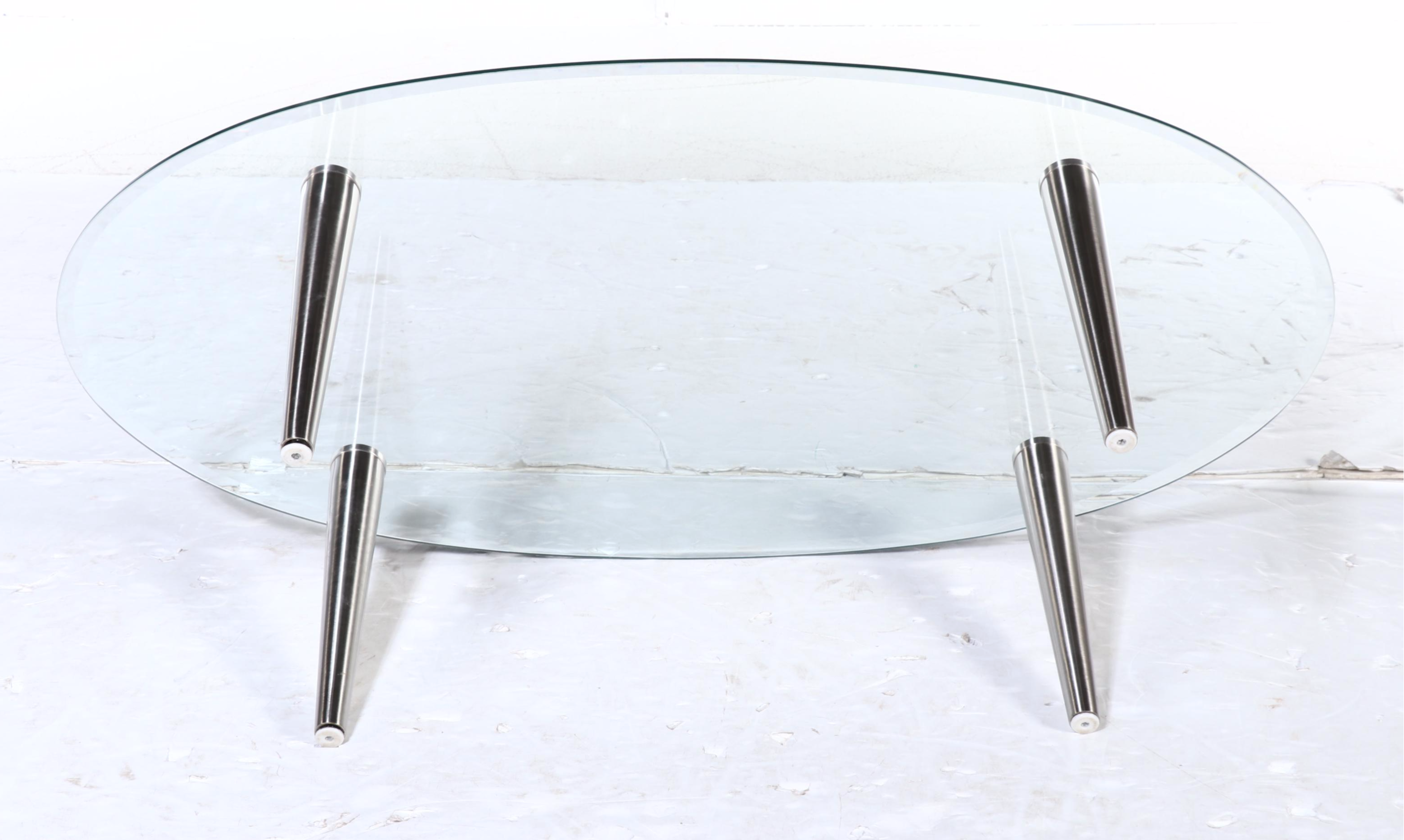 Modernist Style Brushed Steel and Glass Top Coffee Table