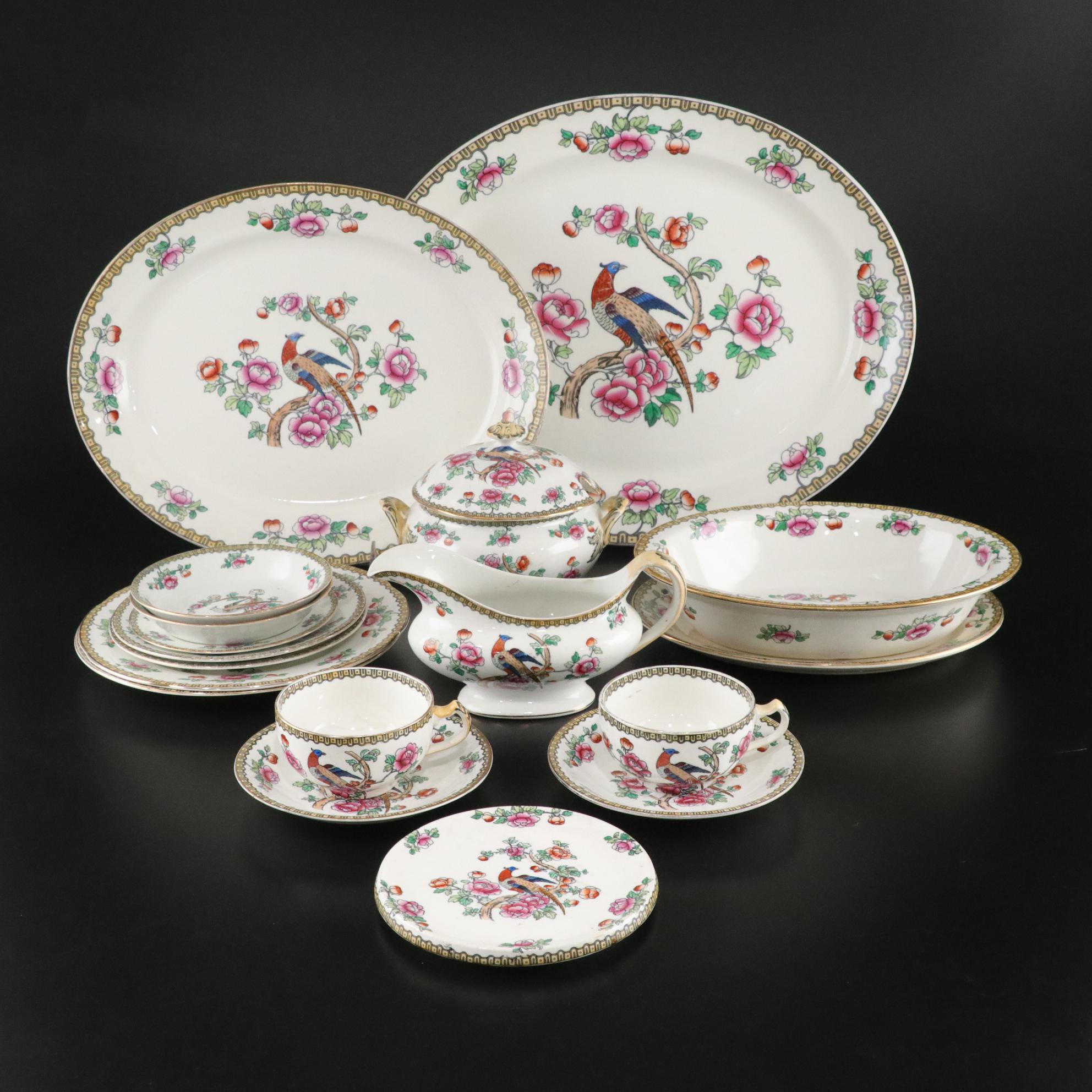 F. Winkle & Co. "Pheasant" Whieldon Ware Ceramic Dinnerware and Serving Pieces