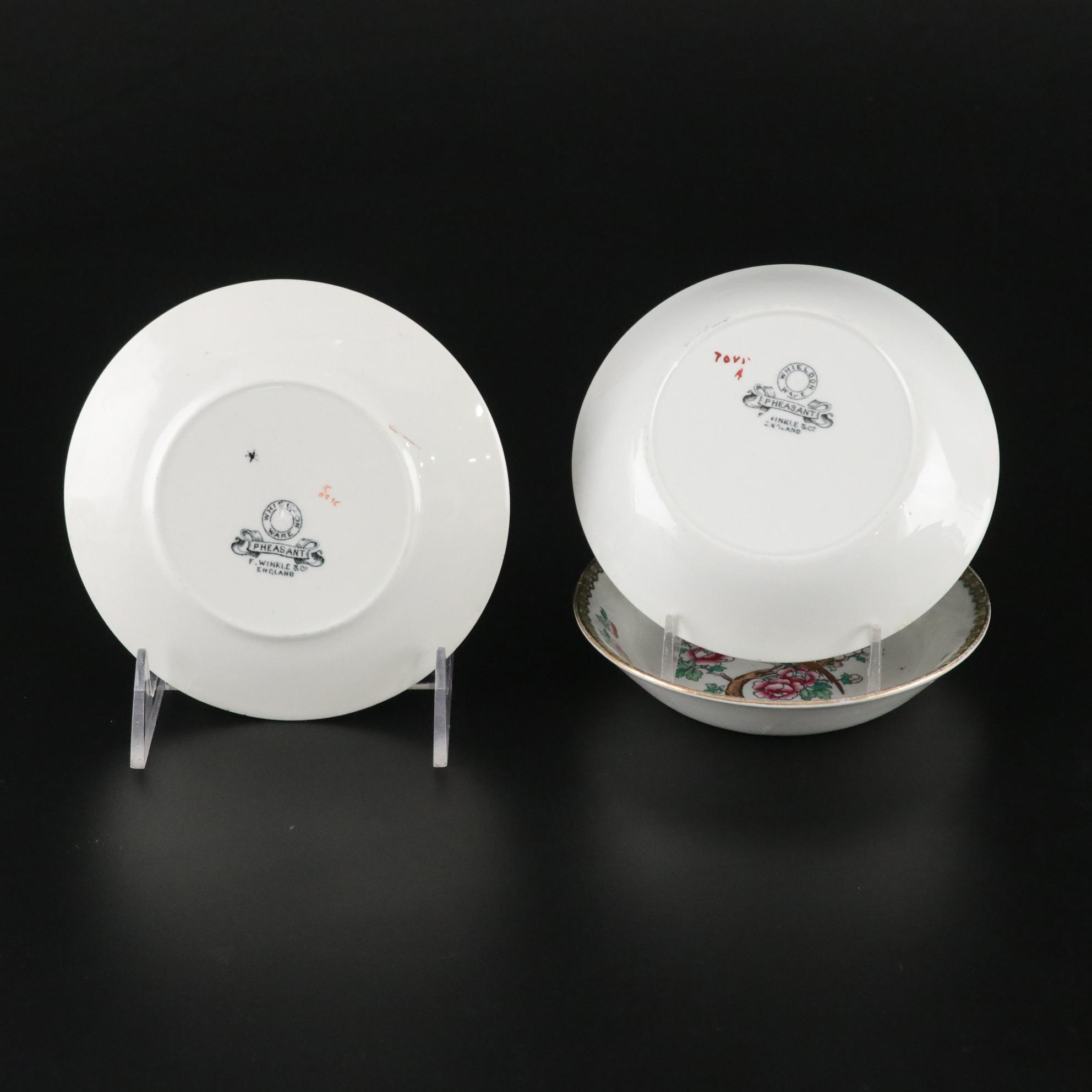 F. Winkle & Co. "Pheasant" Whieldon Ware Ceramic Dinnerware and Serving Pieces