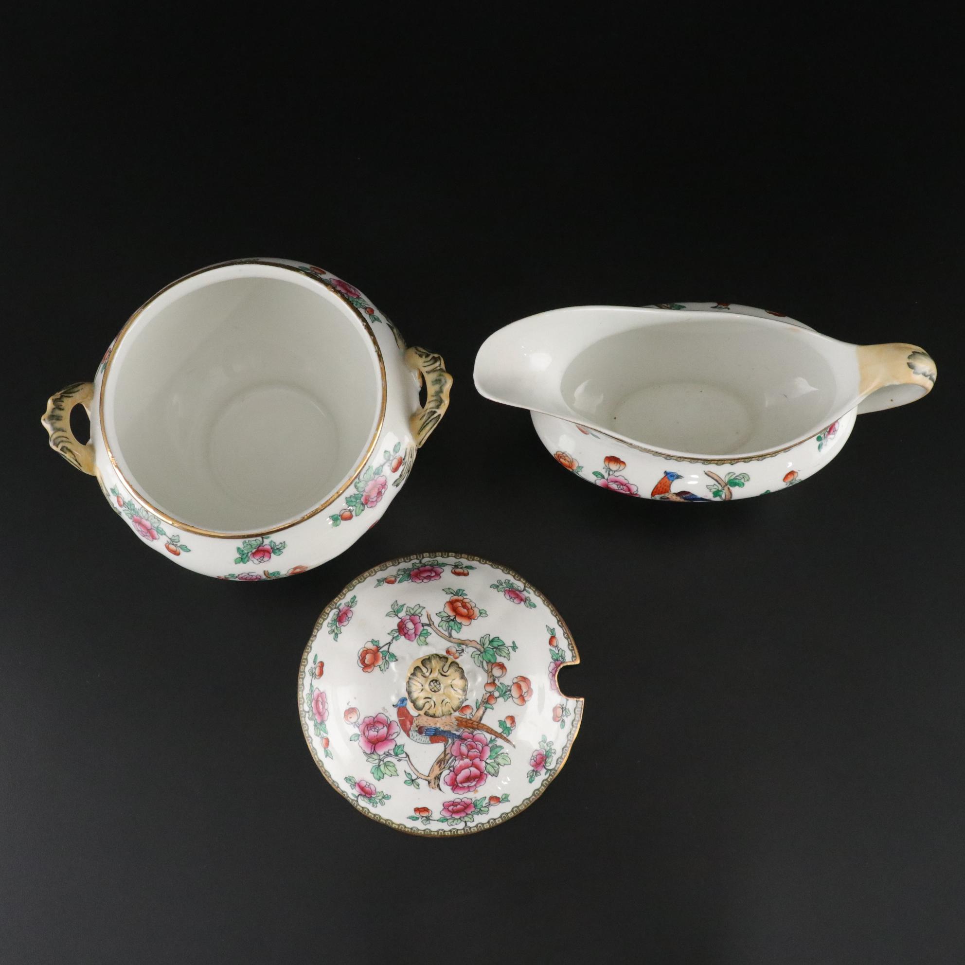 F. Winkle & Co. "Pheasant" Whieldon Ware Ceramic Dinnerware and Serving Pieces