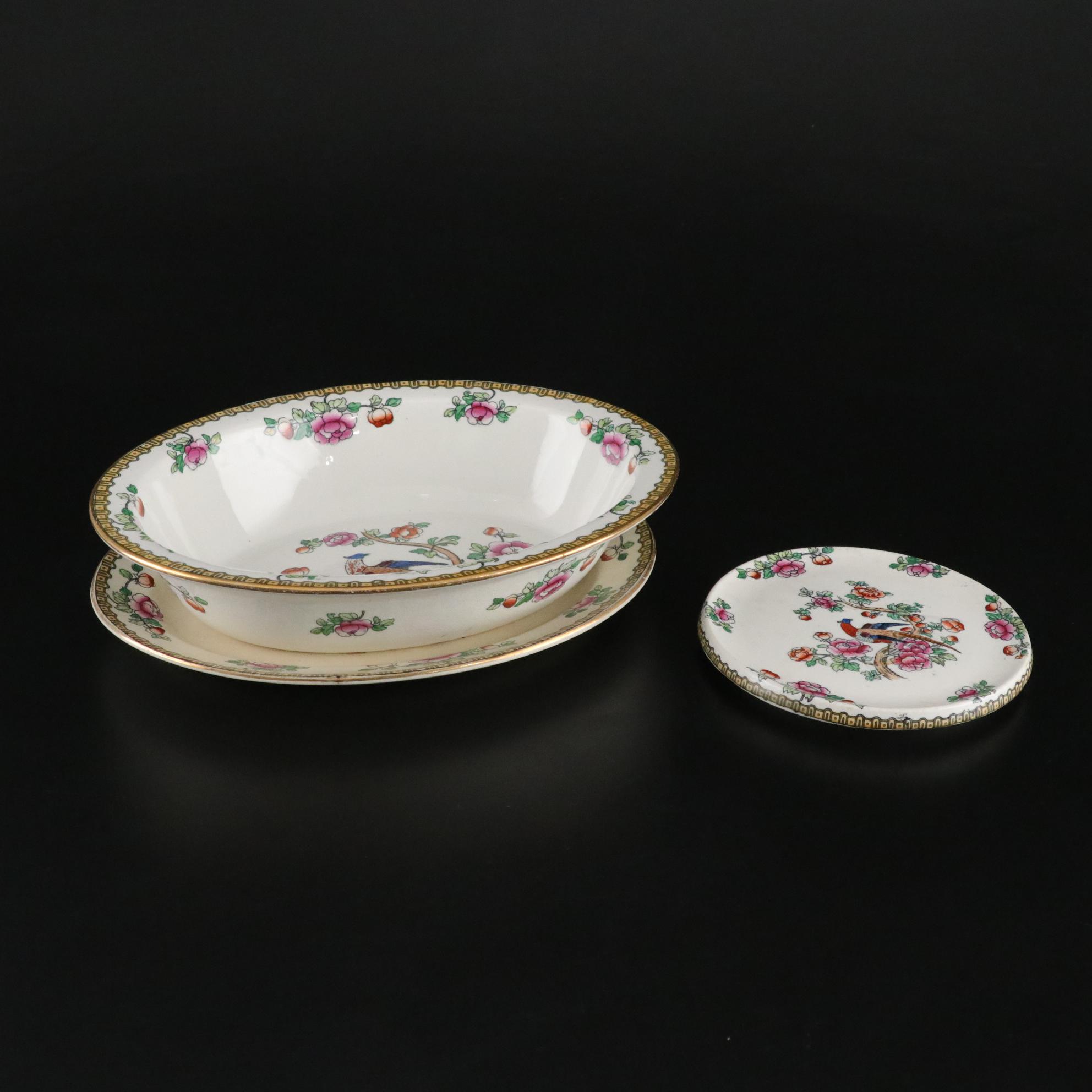 F. Winkle & Co. "Pheasant" Whieldon Ware Ceramic Dinnerware and Serving Pieces