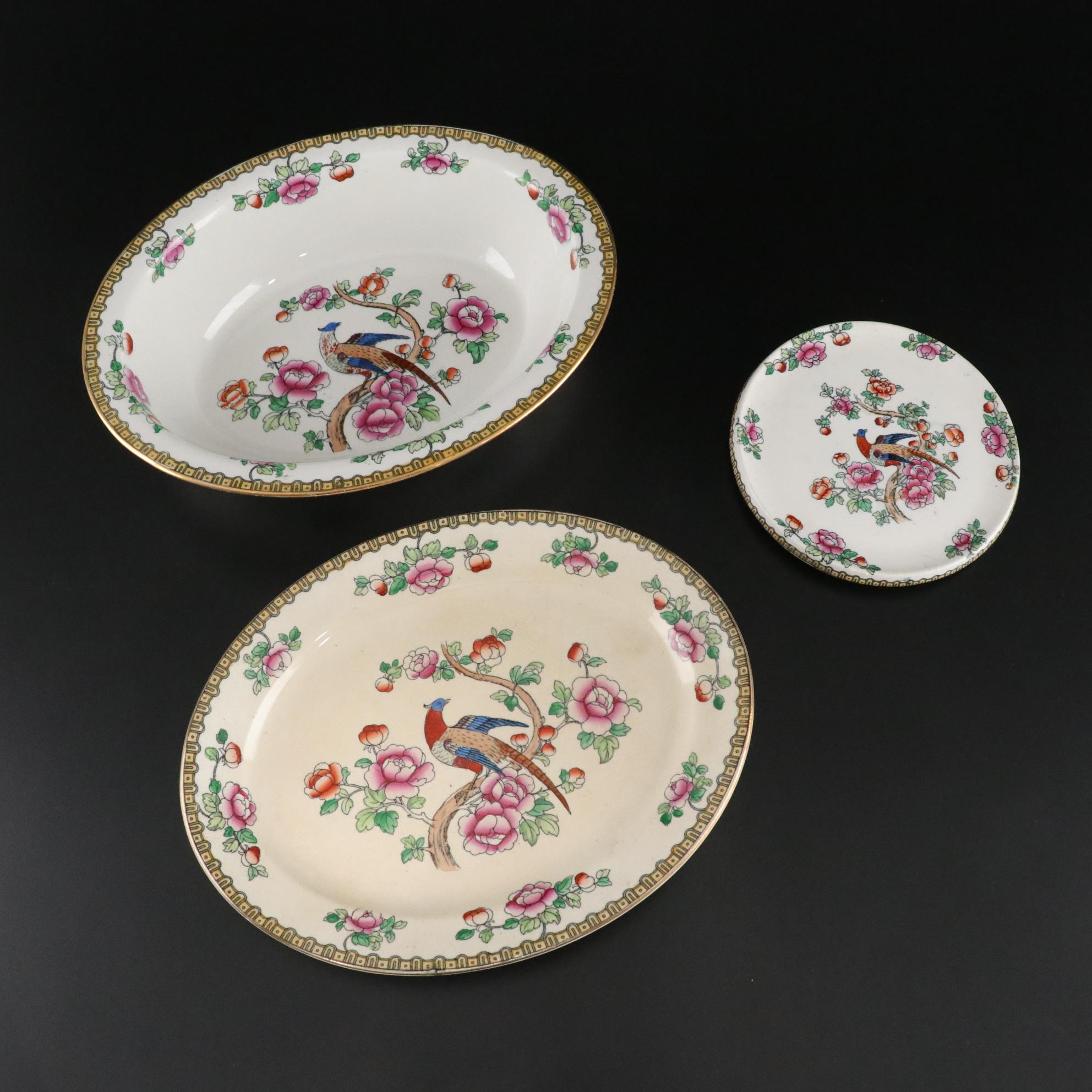 F. Winkle & Co. "Pheasant" Whieldon Ware Ceramic Dinnerware and Serving Pieces