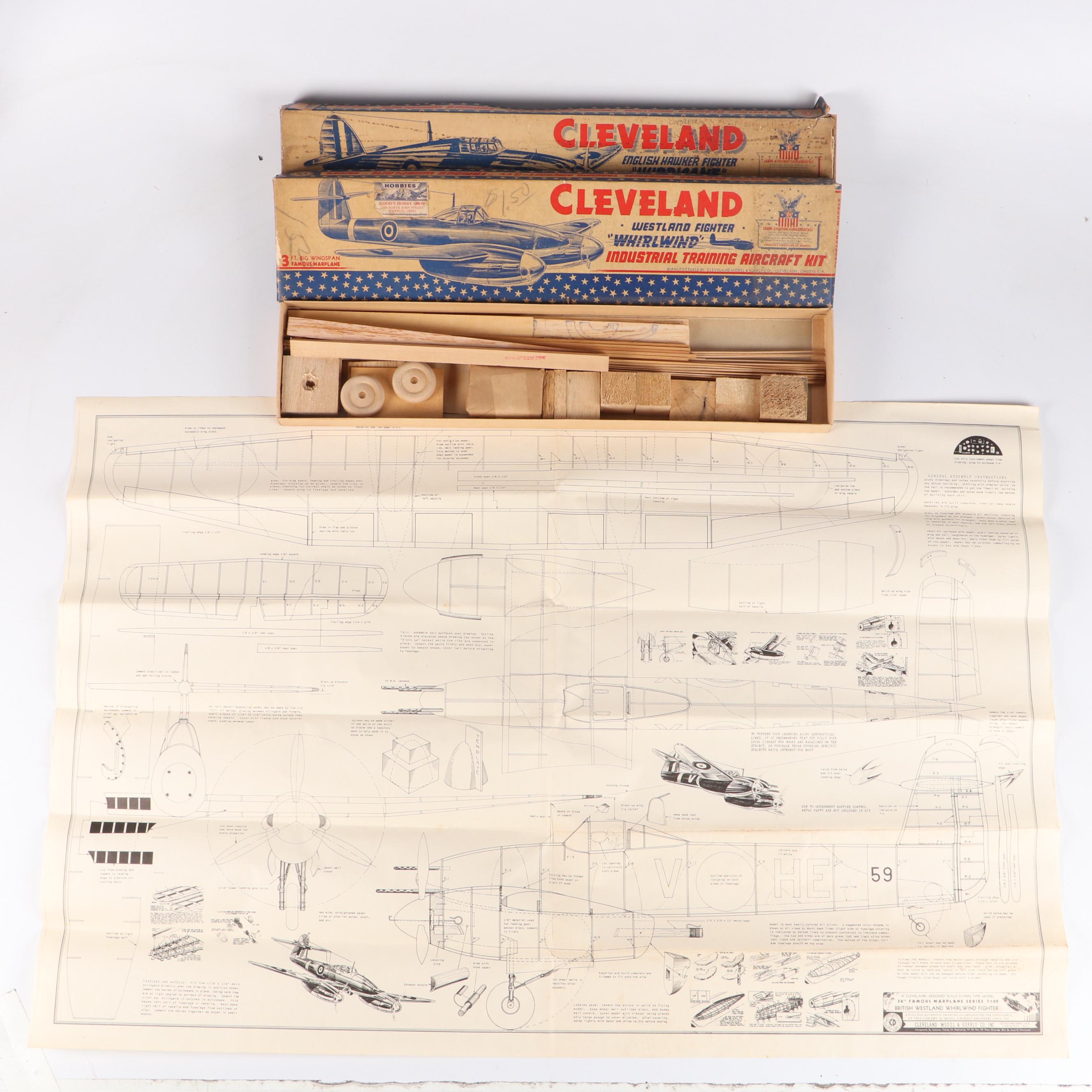 Cleveland "Whirlwind T-105" and "Hurricane T-78" Airplane Model Kits, 1940s