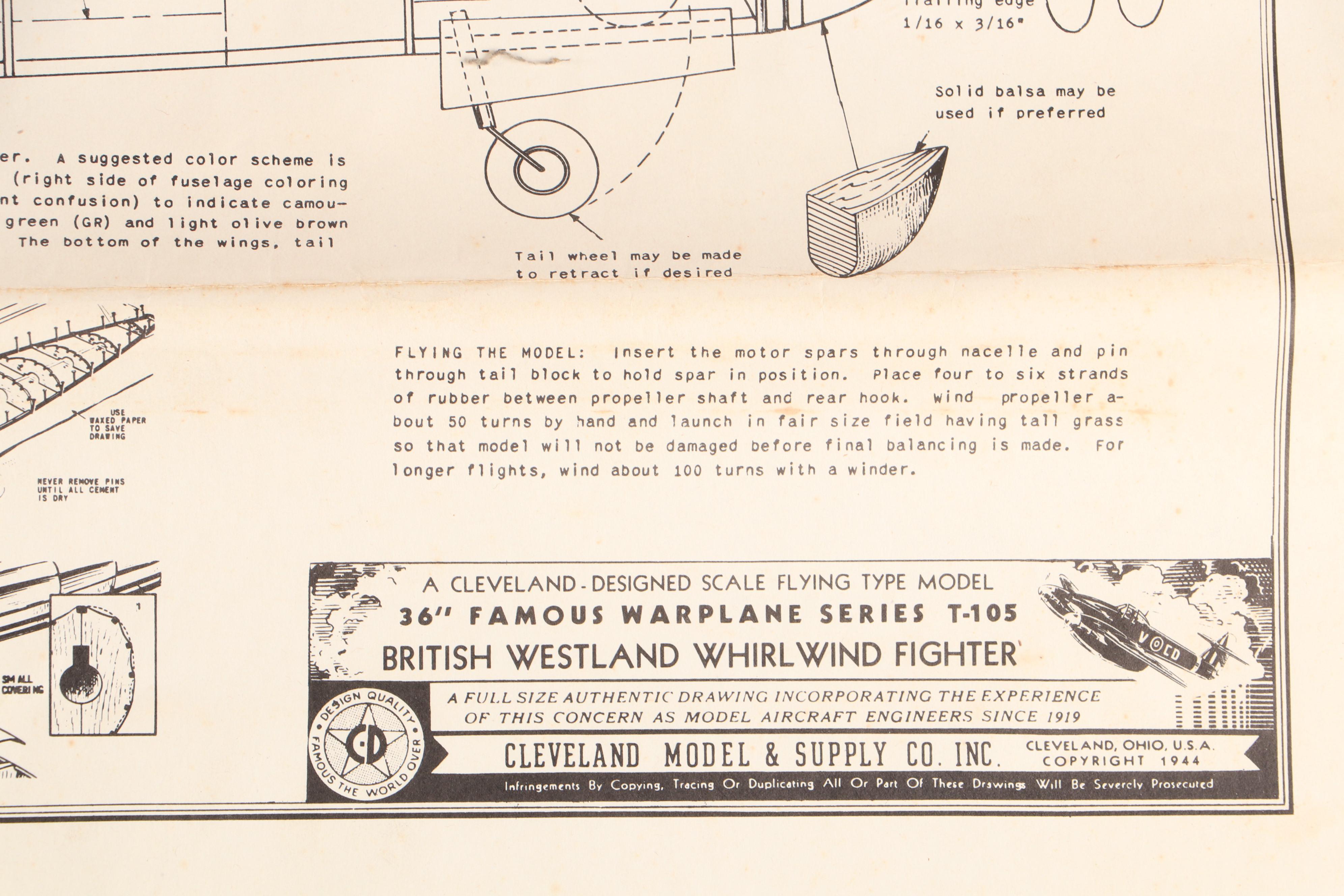Cleveland "Whirlwind T-105" and "Hurricane T-78" Airplane Model Kits, 1940s