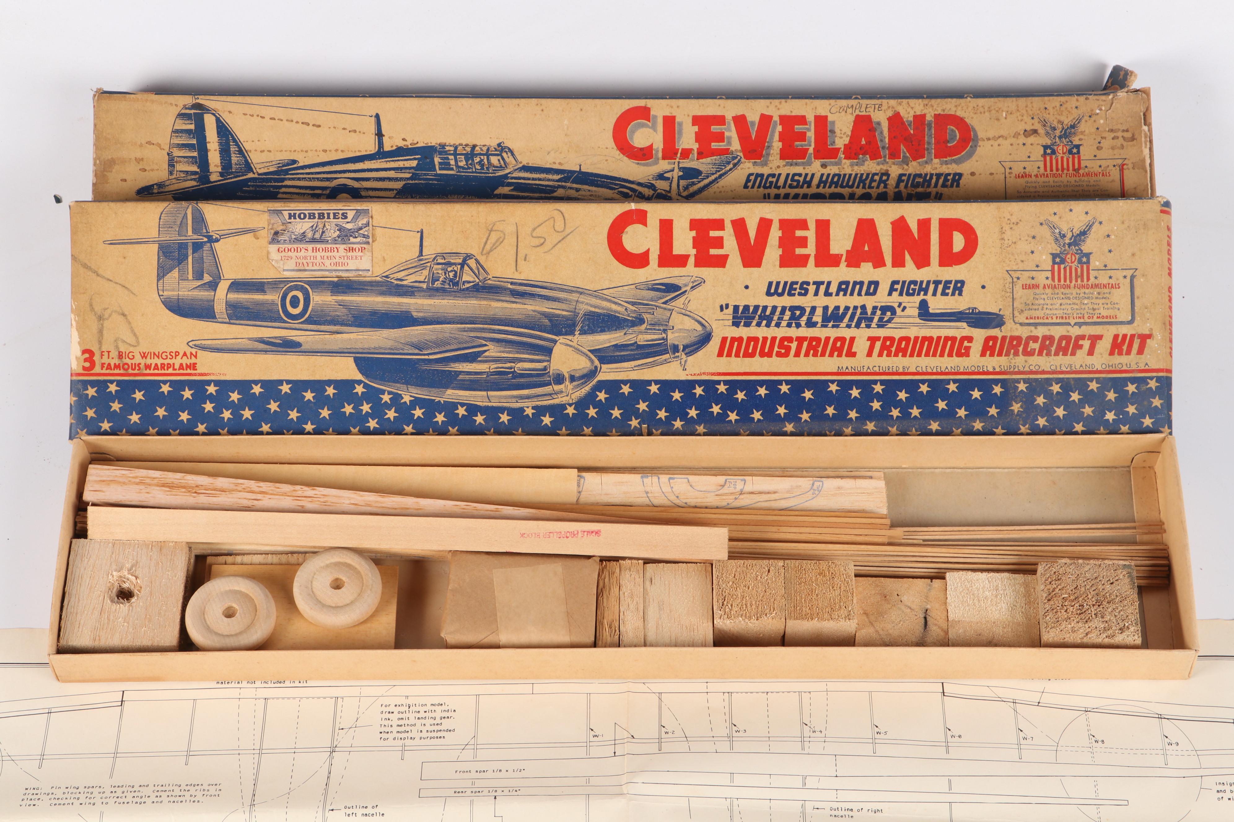 Cleveland "Whirlwind T-105" and "Hurricane T-78" Airplane Model Kits, 1940s