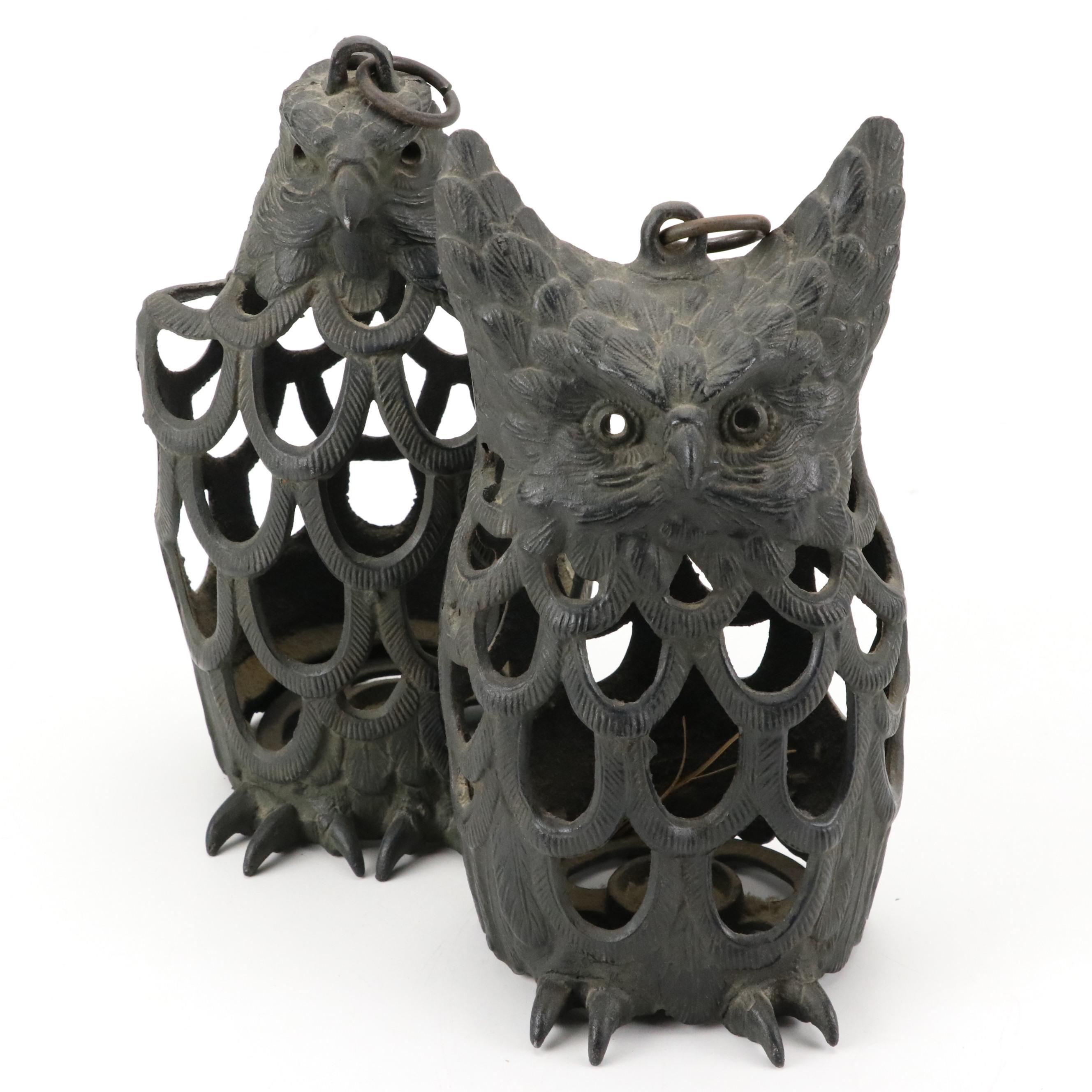 Cast Iron Figural Owl and Eagle Luminaries