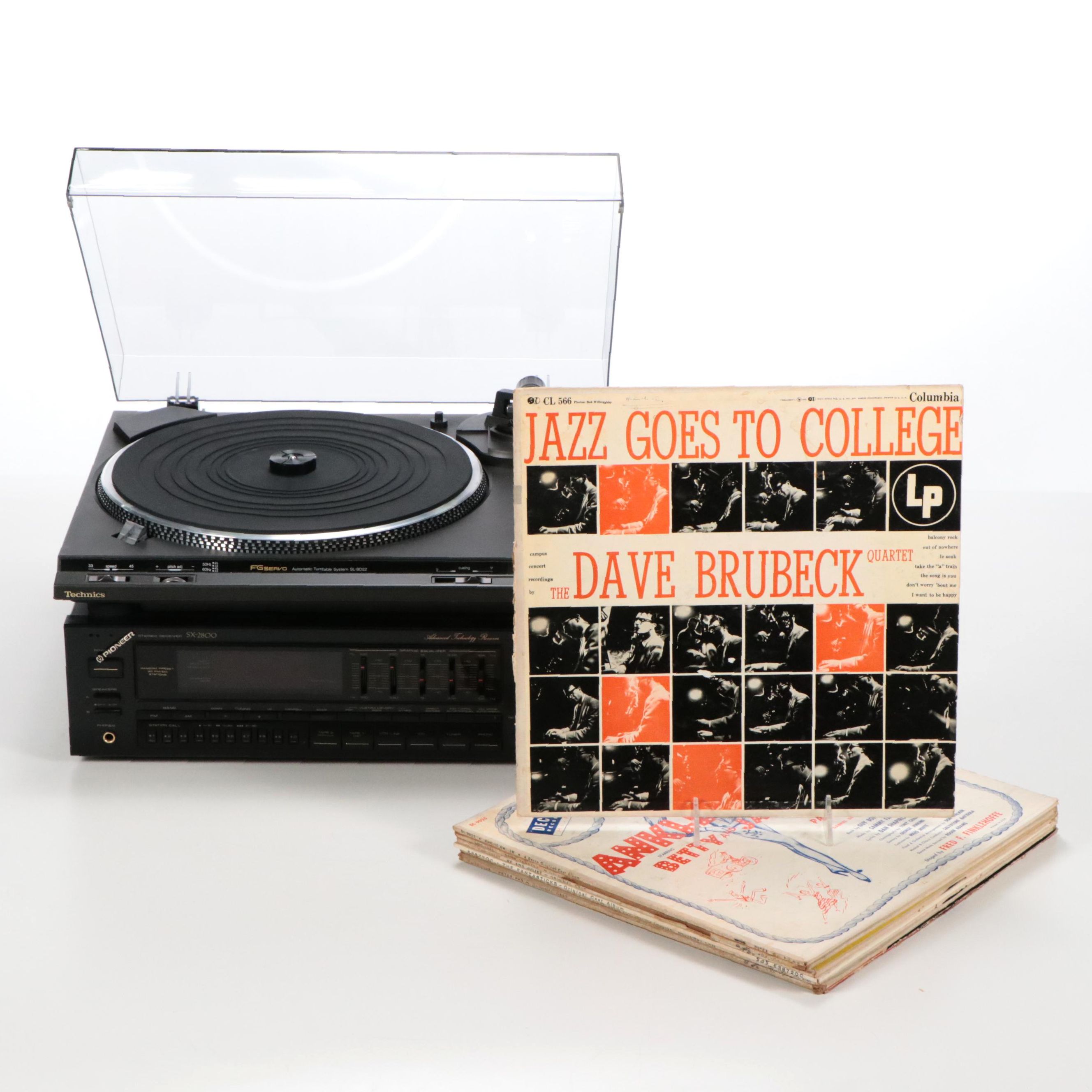 Pioneer SX-2800 Stereo Receiver, Technics SL-BD22 Turntable, and Records