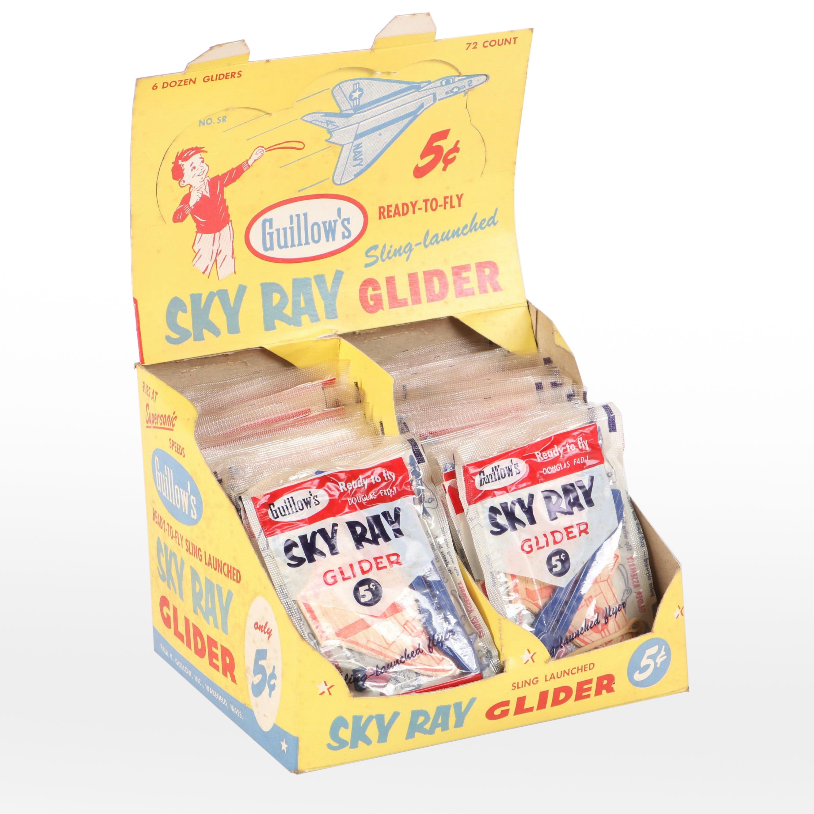 Guillow's Ready to Fly "Sky Ray Glider" Model Kits with Counter Display