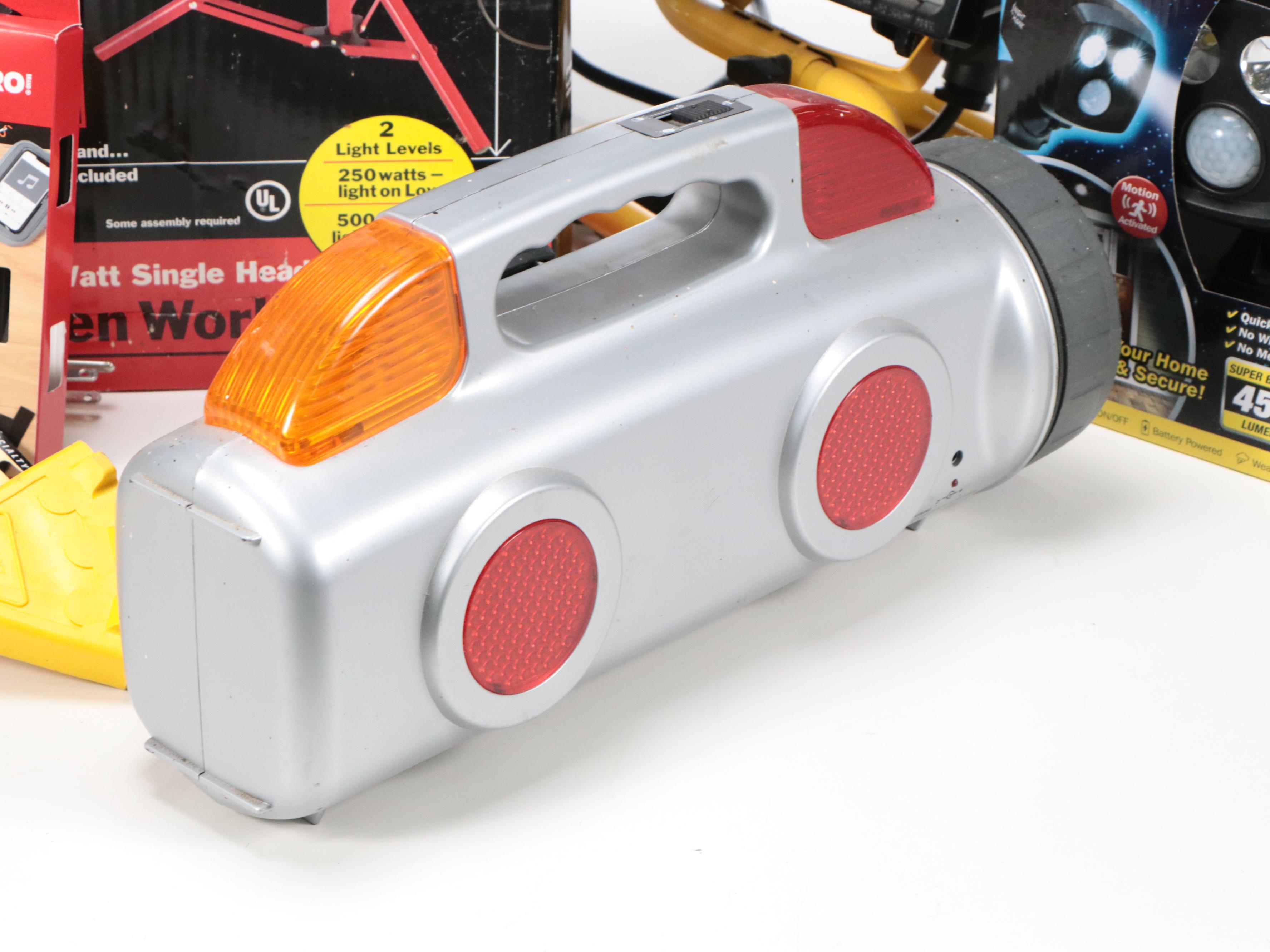 Workshop Lights with Night Hawk Security Light and Combo Flashlight and Tool Kit