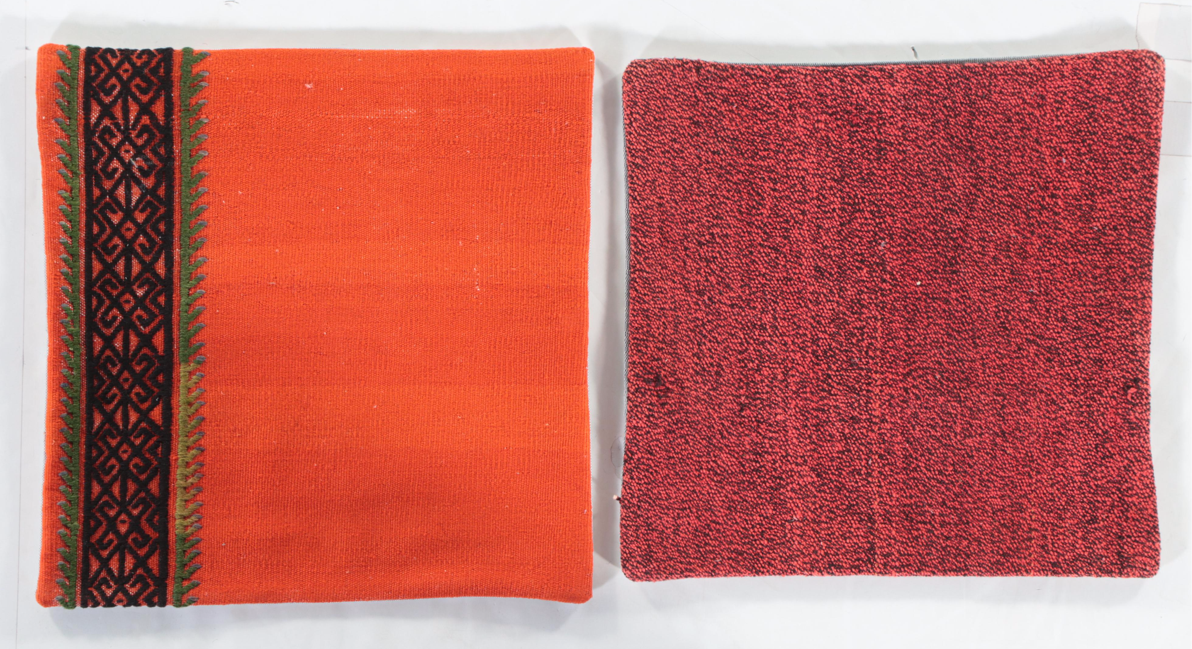 Four Handmade Turkish Rug Faced Throw Pillow Covers