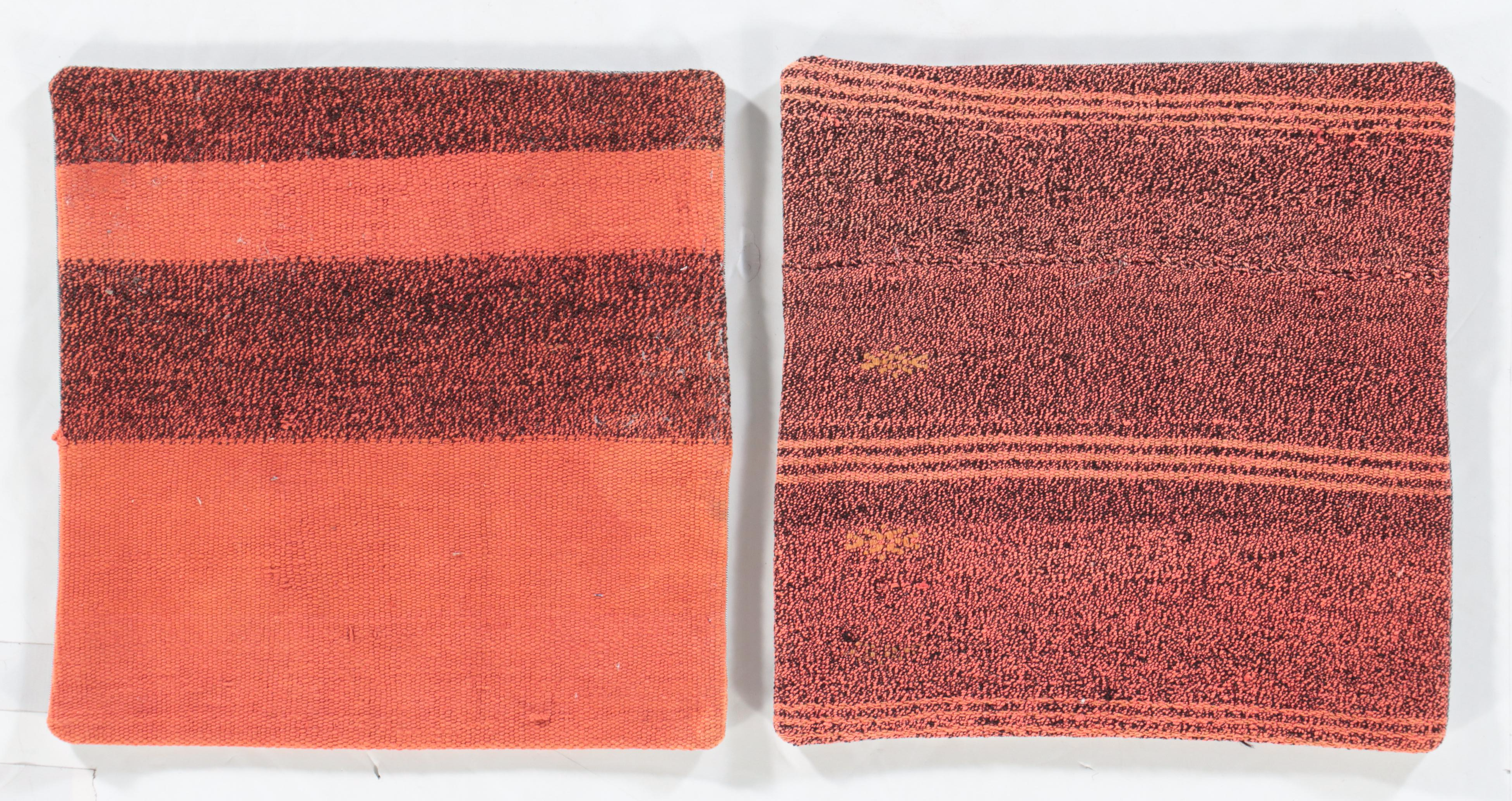 Four Handmade Turkish Rug Faced Throw Pillow Covers