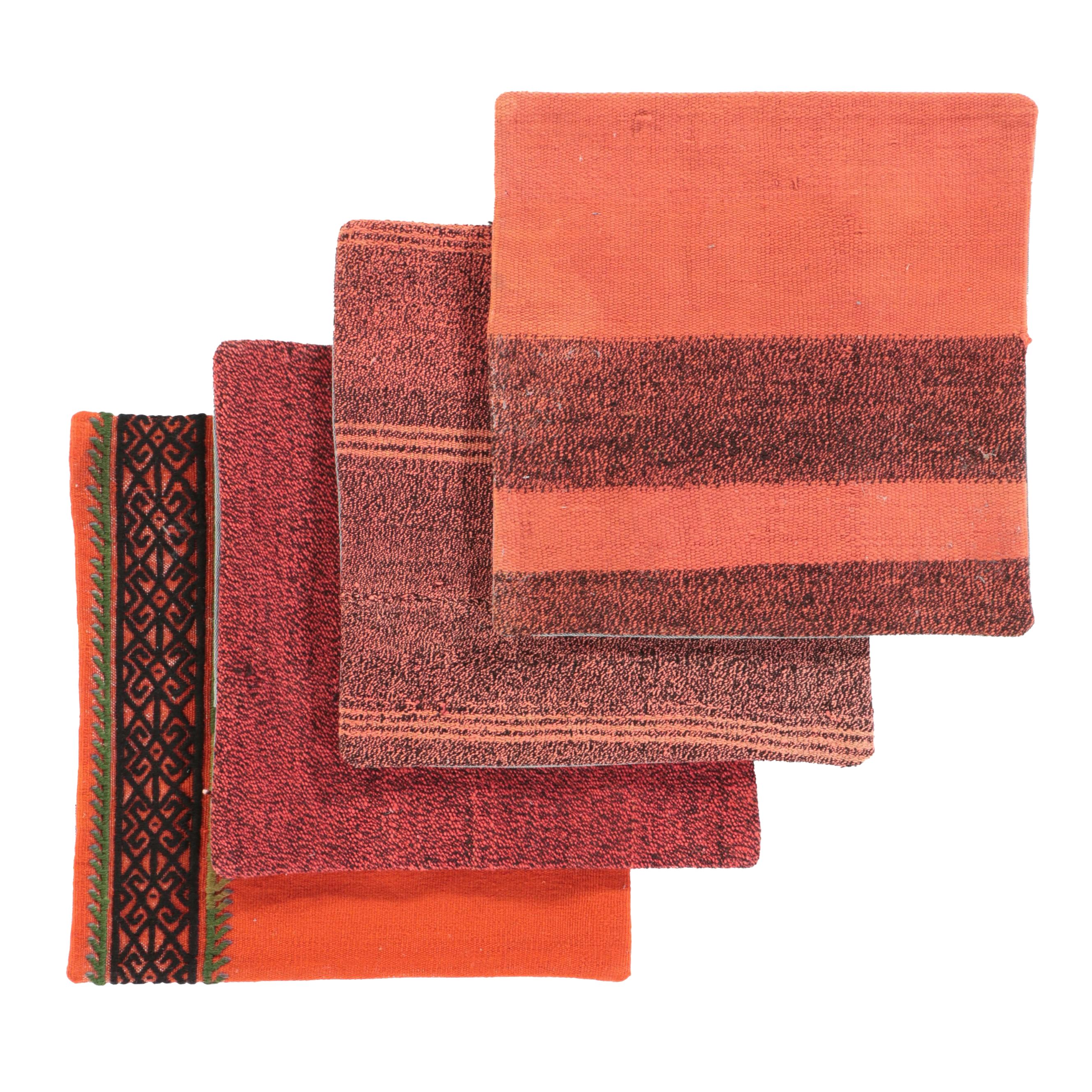 Four Handmade Turkish Rug Faced Throw Pillow Covers