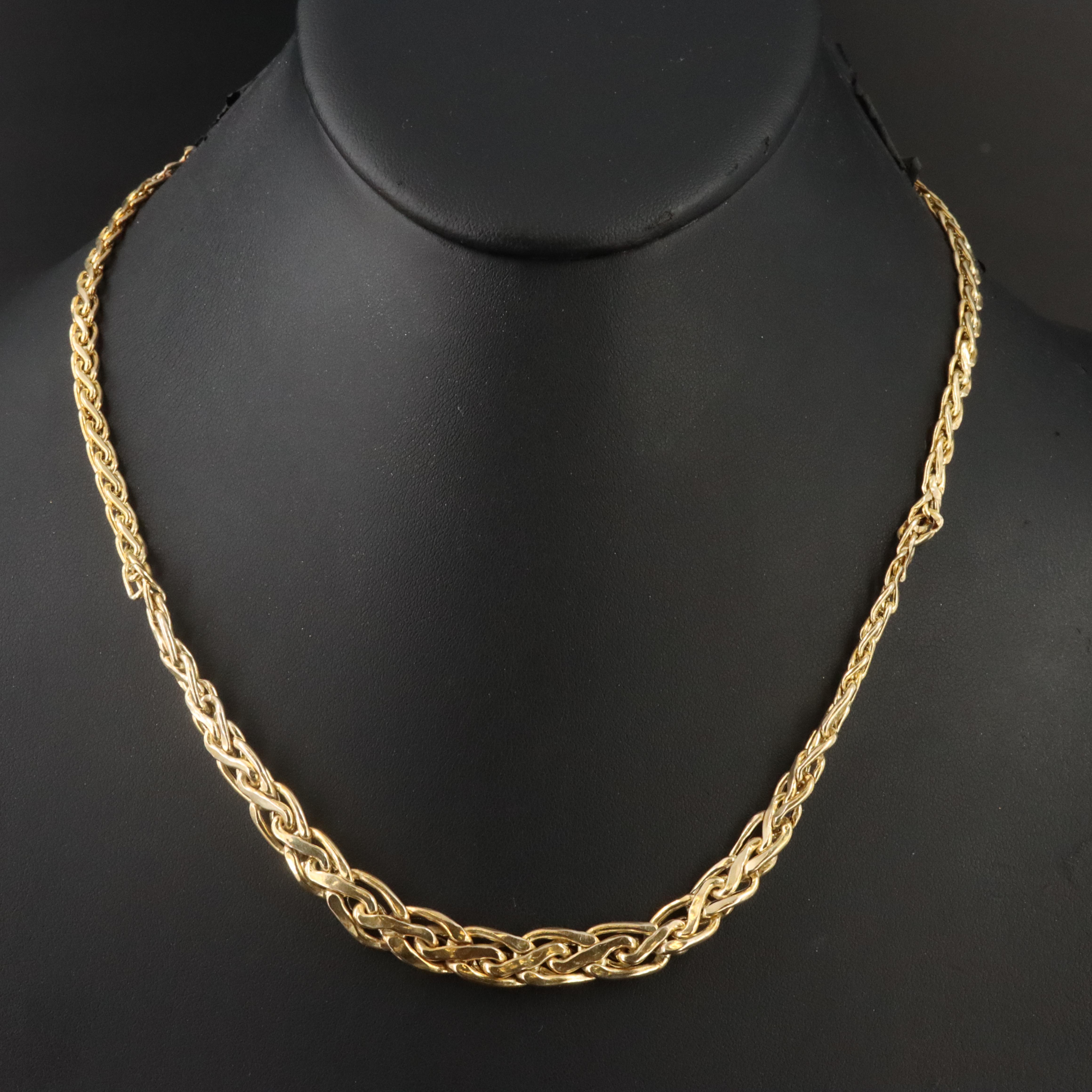 Italian 14K Braided Graduated Espiga Chain Necklace