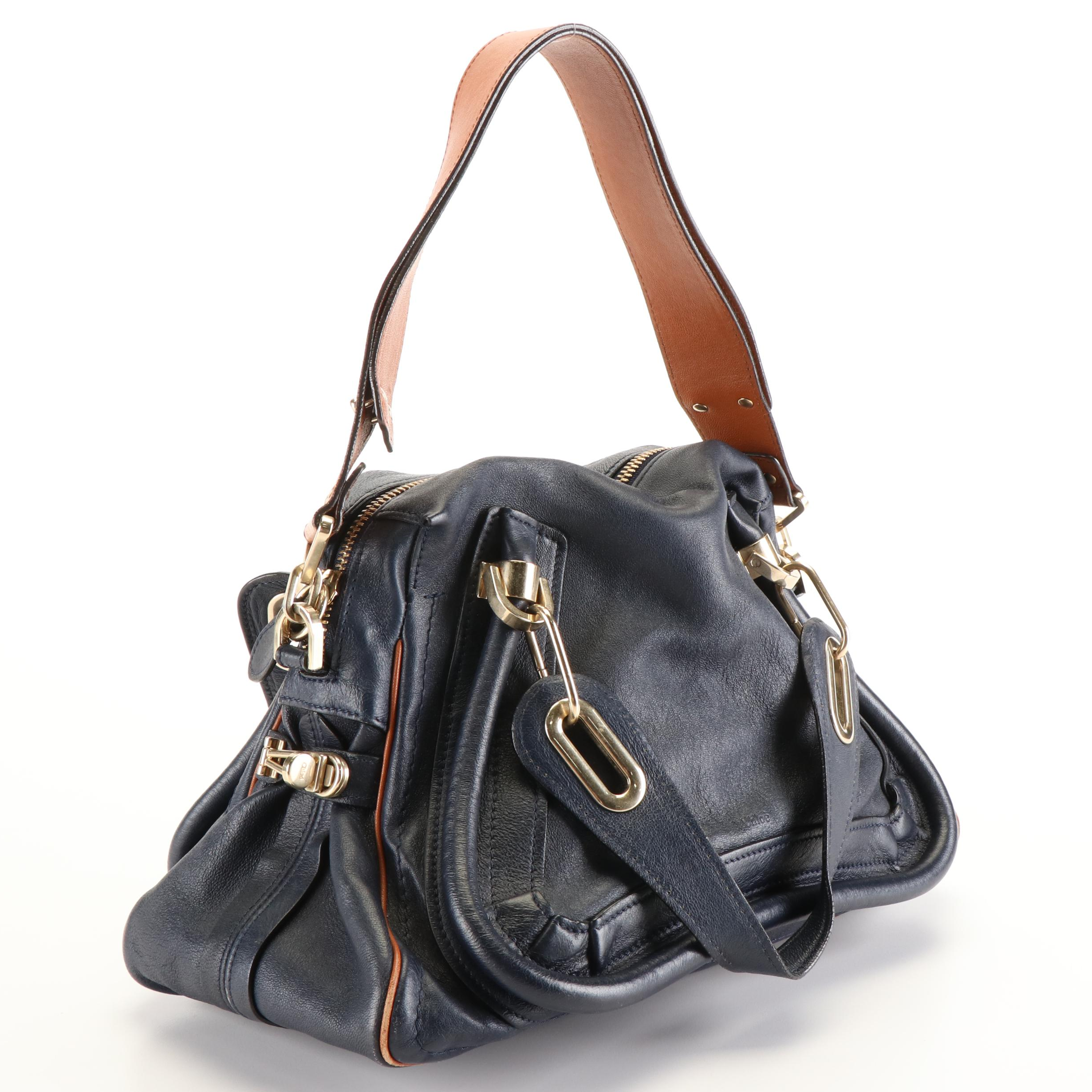 Chloé Paraty Handbag in Navy Blue Leather