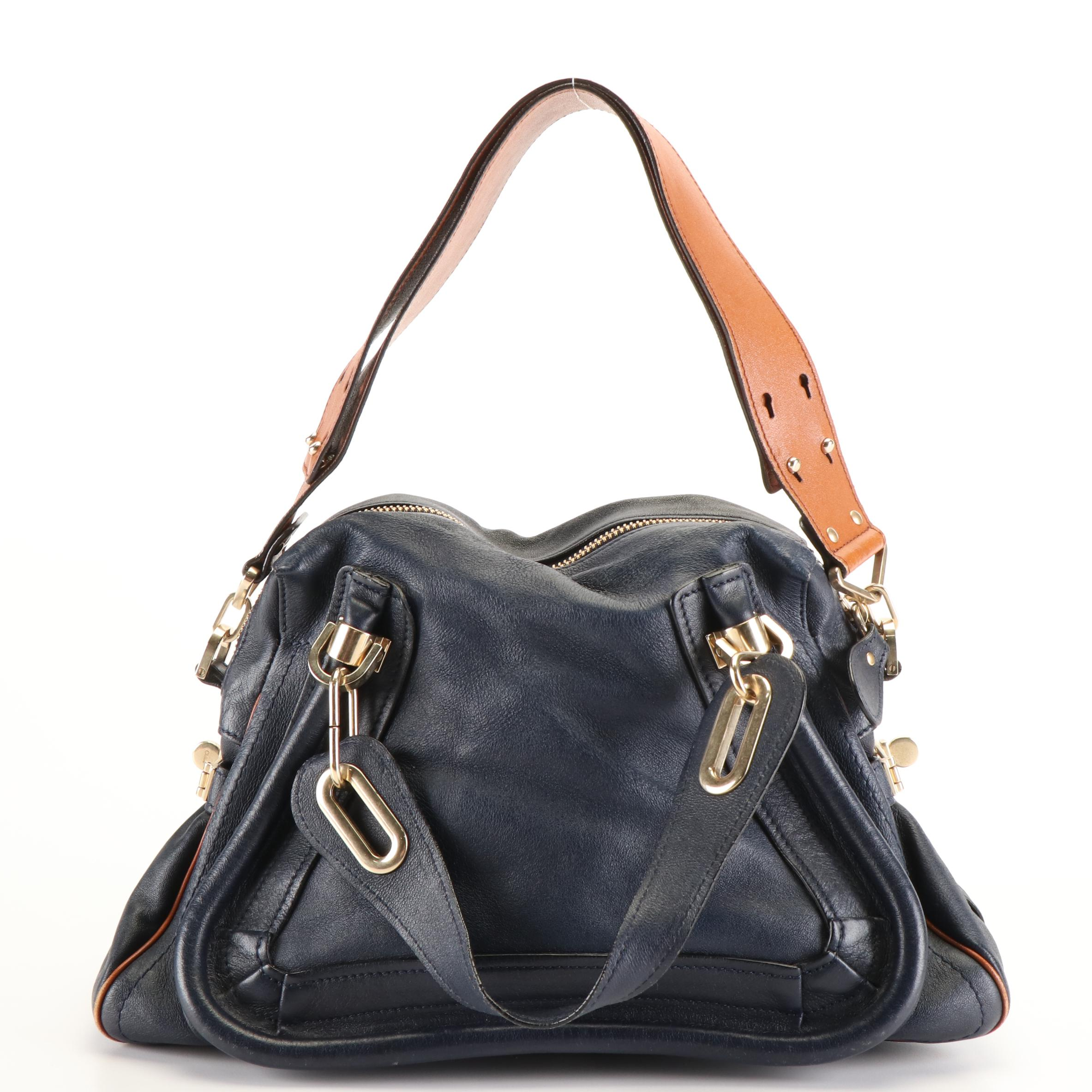 Chloé Paraty Handbag in Navy Blue Leather