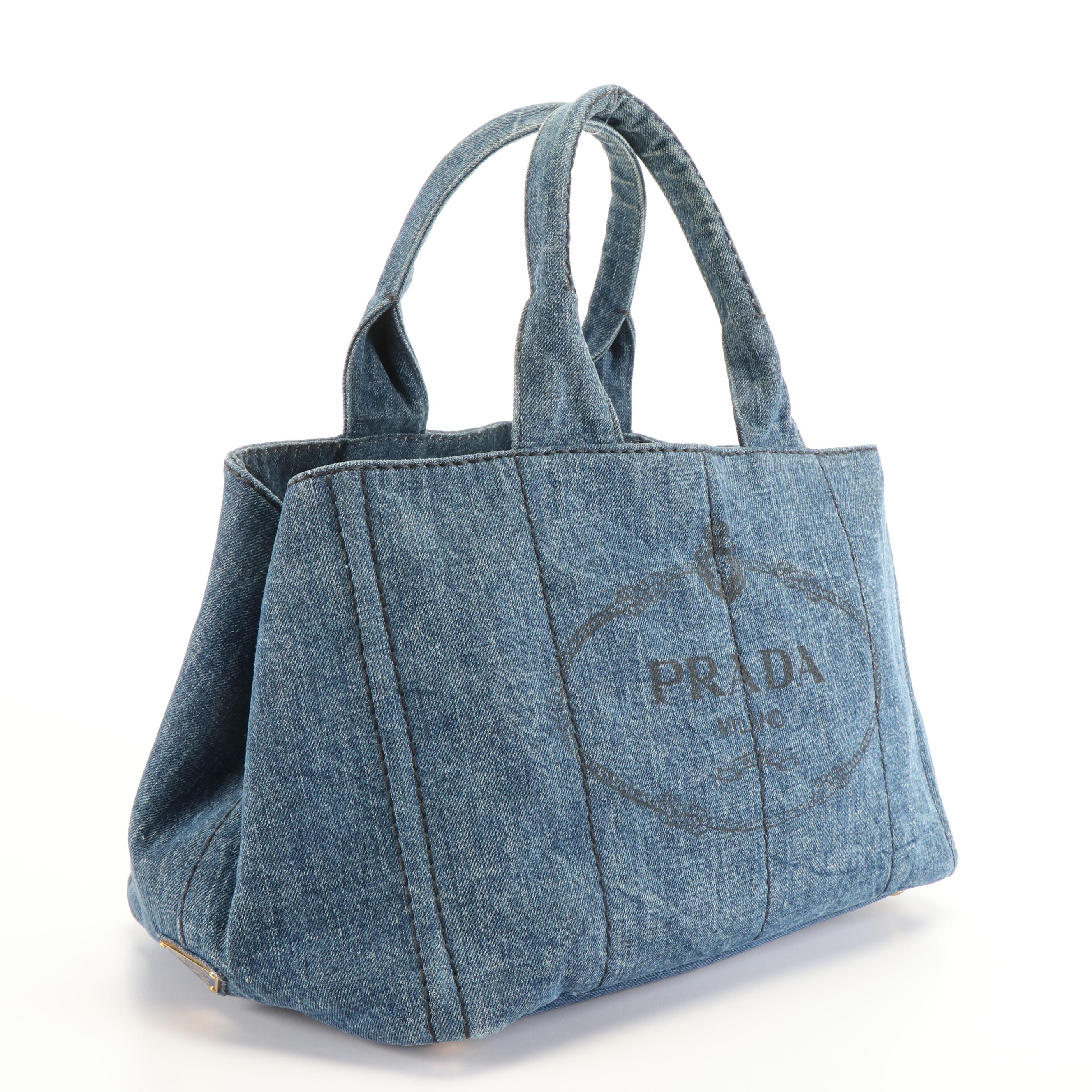 Prada Canapa Logo Tote Bag in Blue Denim