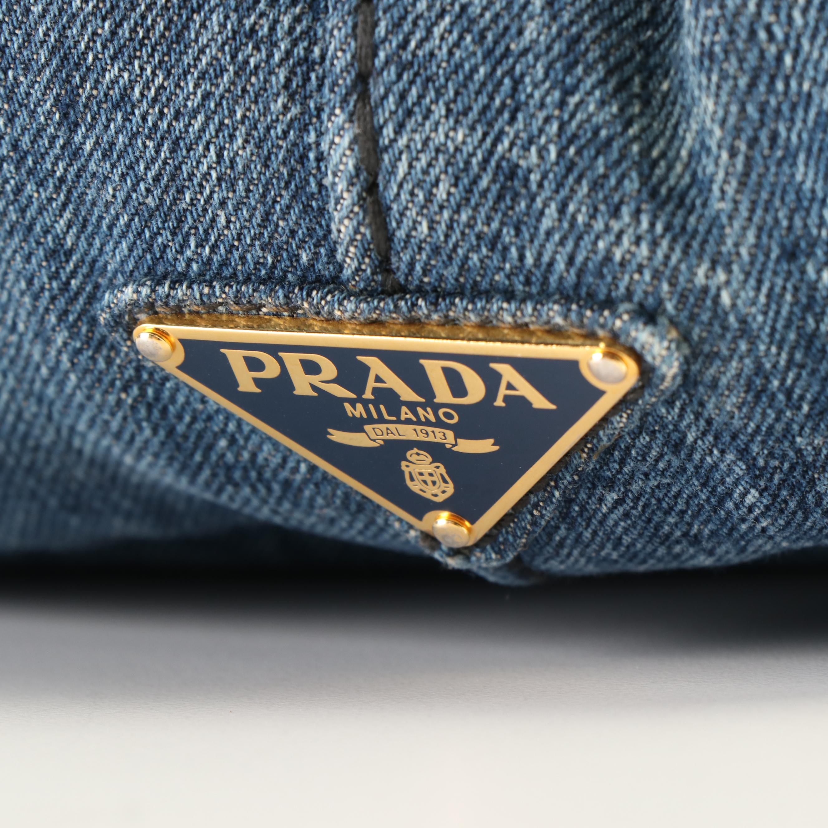 Prada Canapa Logo Tote Bag in Blue Denim