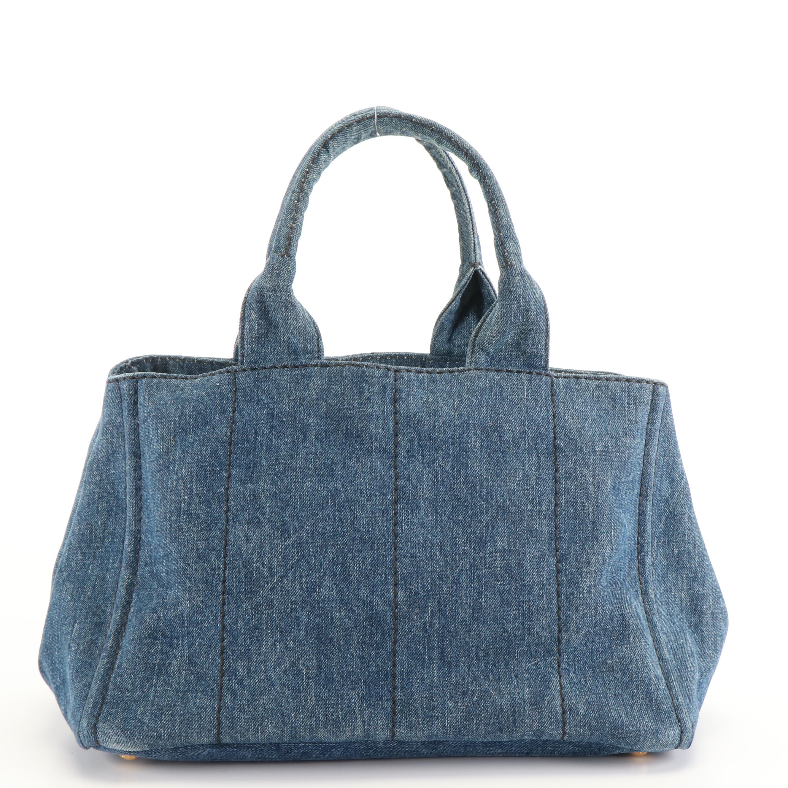 Prada Canapa Logo Tote Bag in Blue Denim