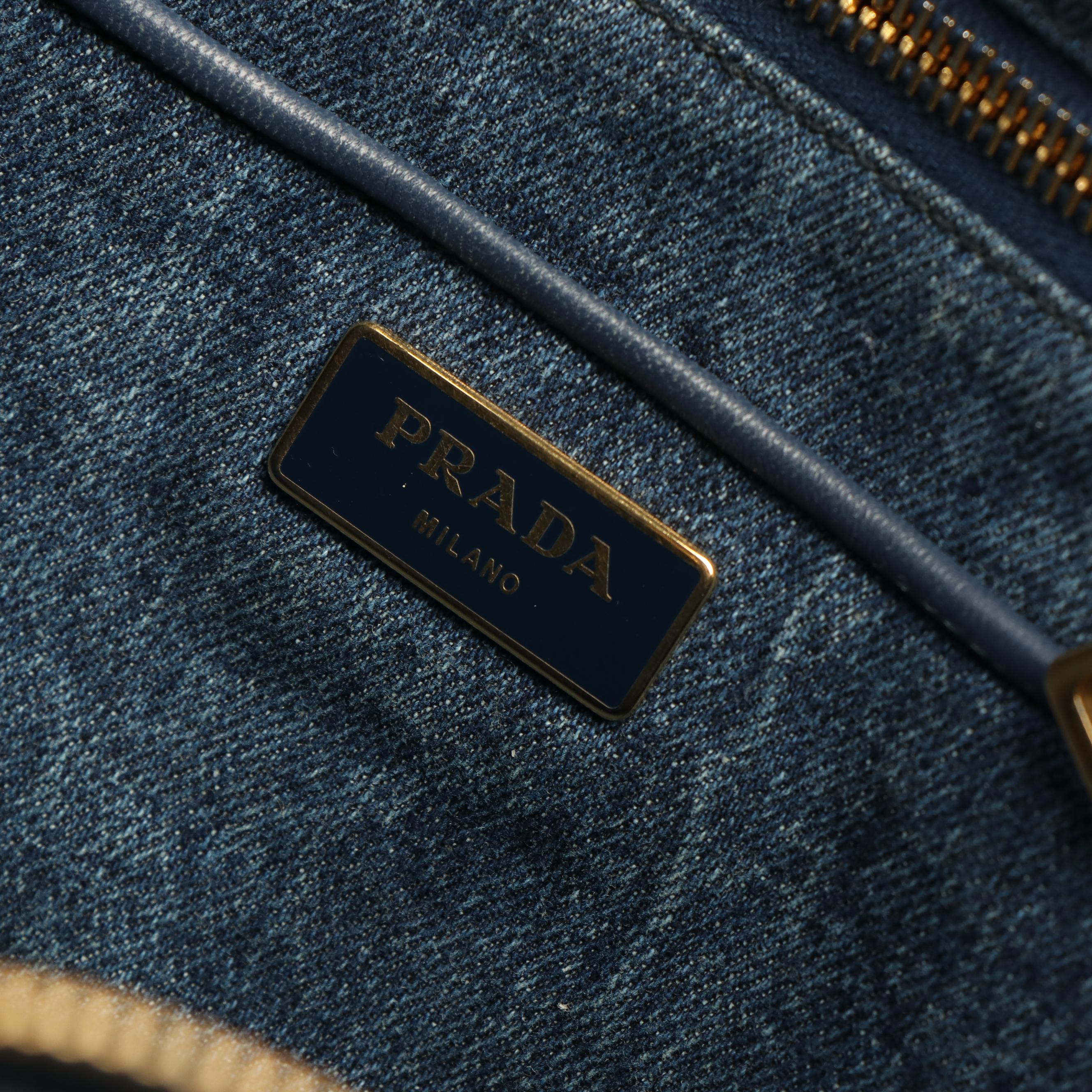 Prada Canapa Logo Tote Bag in Blue Denim