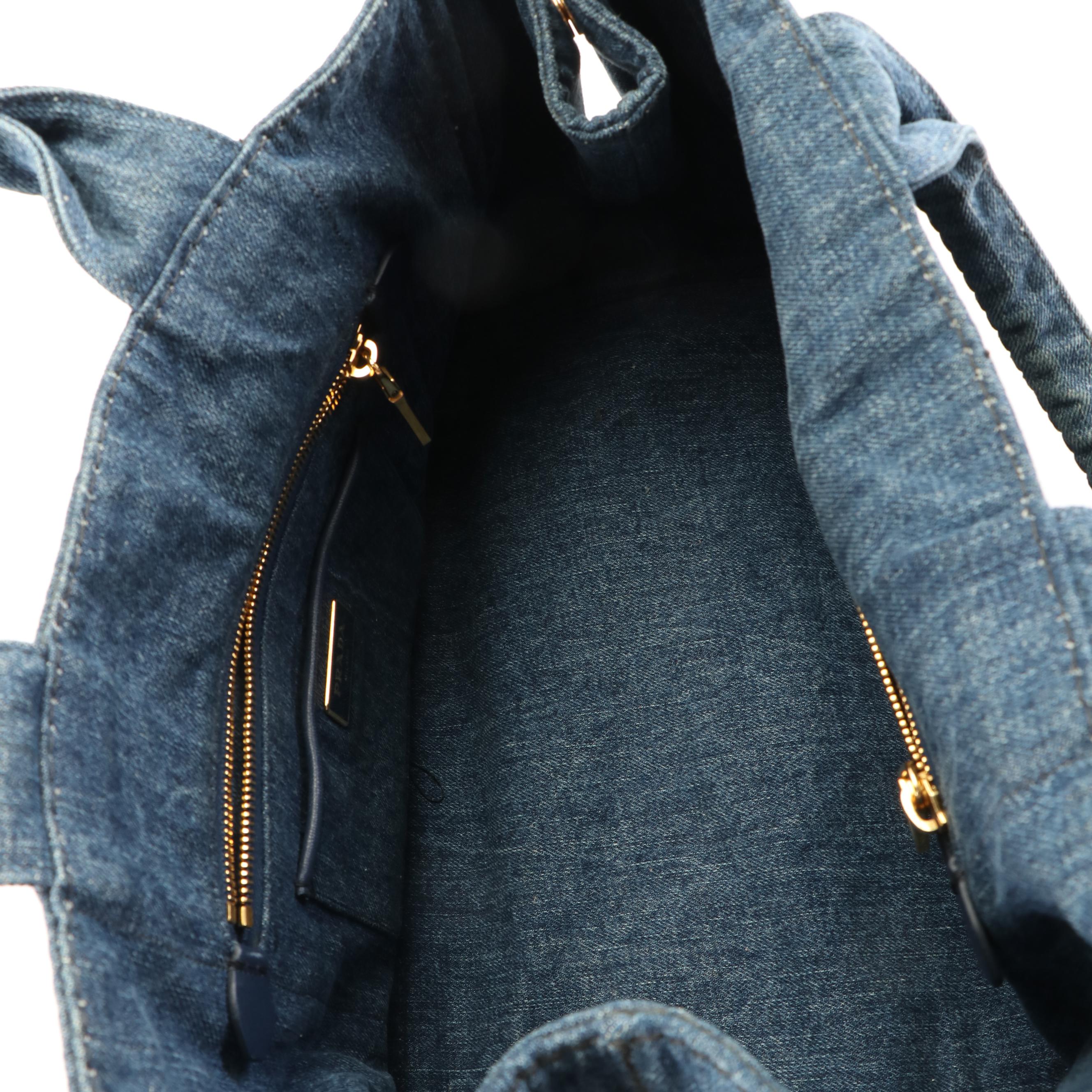 Prada Canapa Logo Tote Bag in Blue Denim