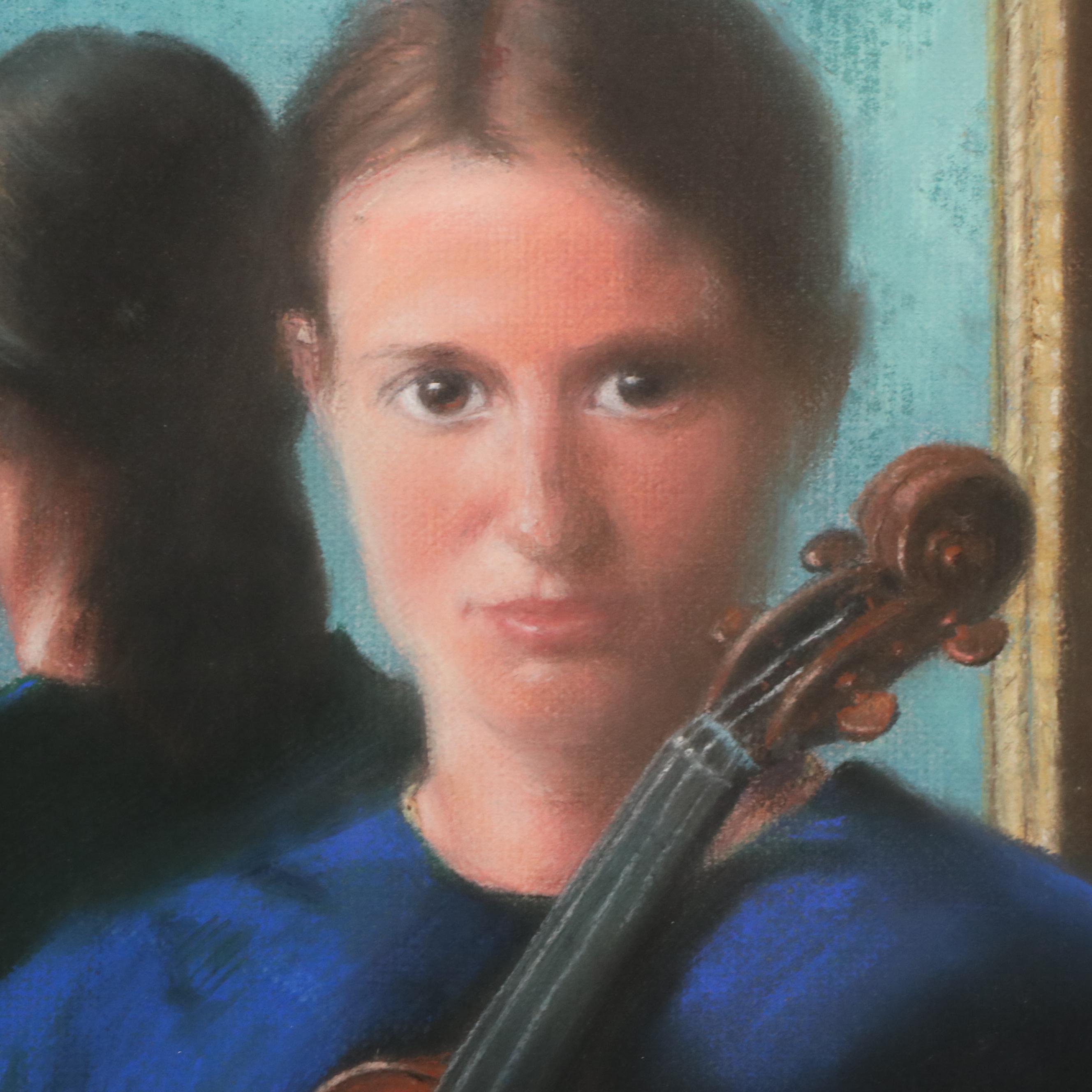 Pastel Portrait Drawing of Girl With Violin