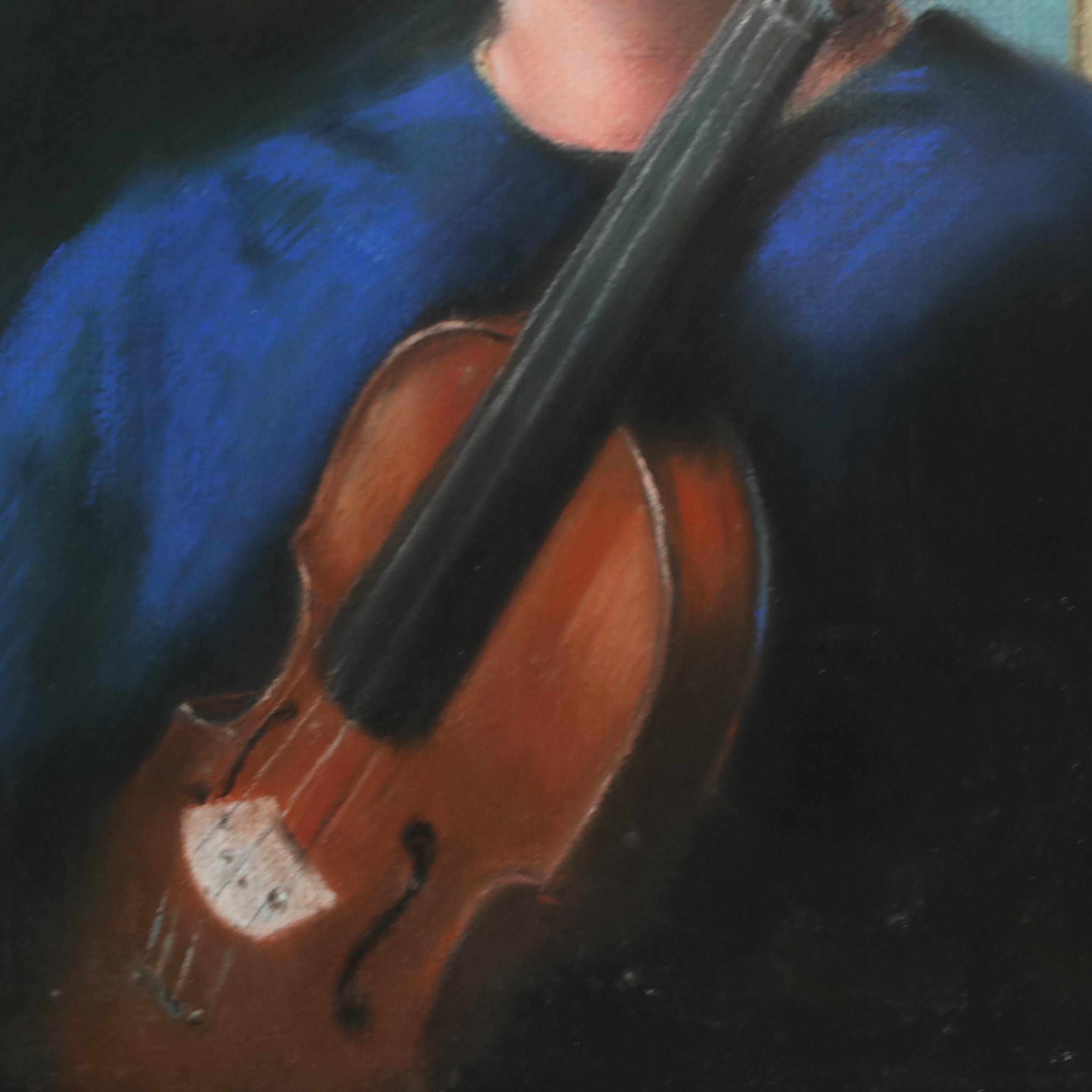 Pastel Portrait Drawing of Girl With Violin