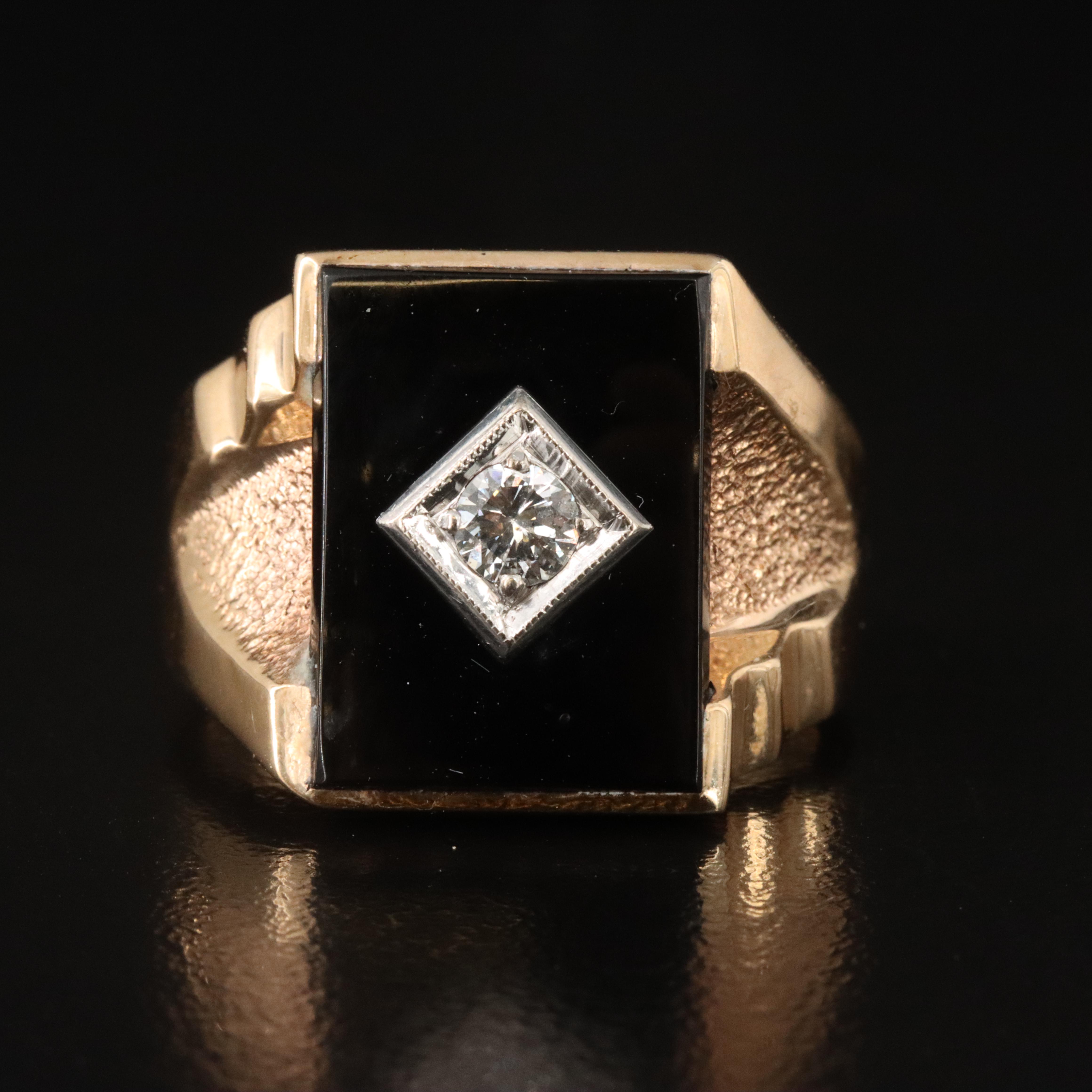 10K Onyx and Diamond Signet Ring