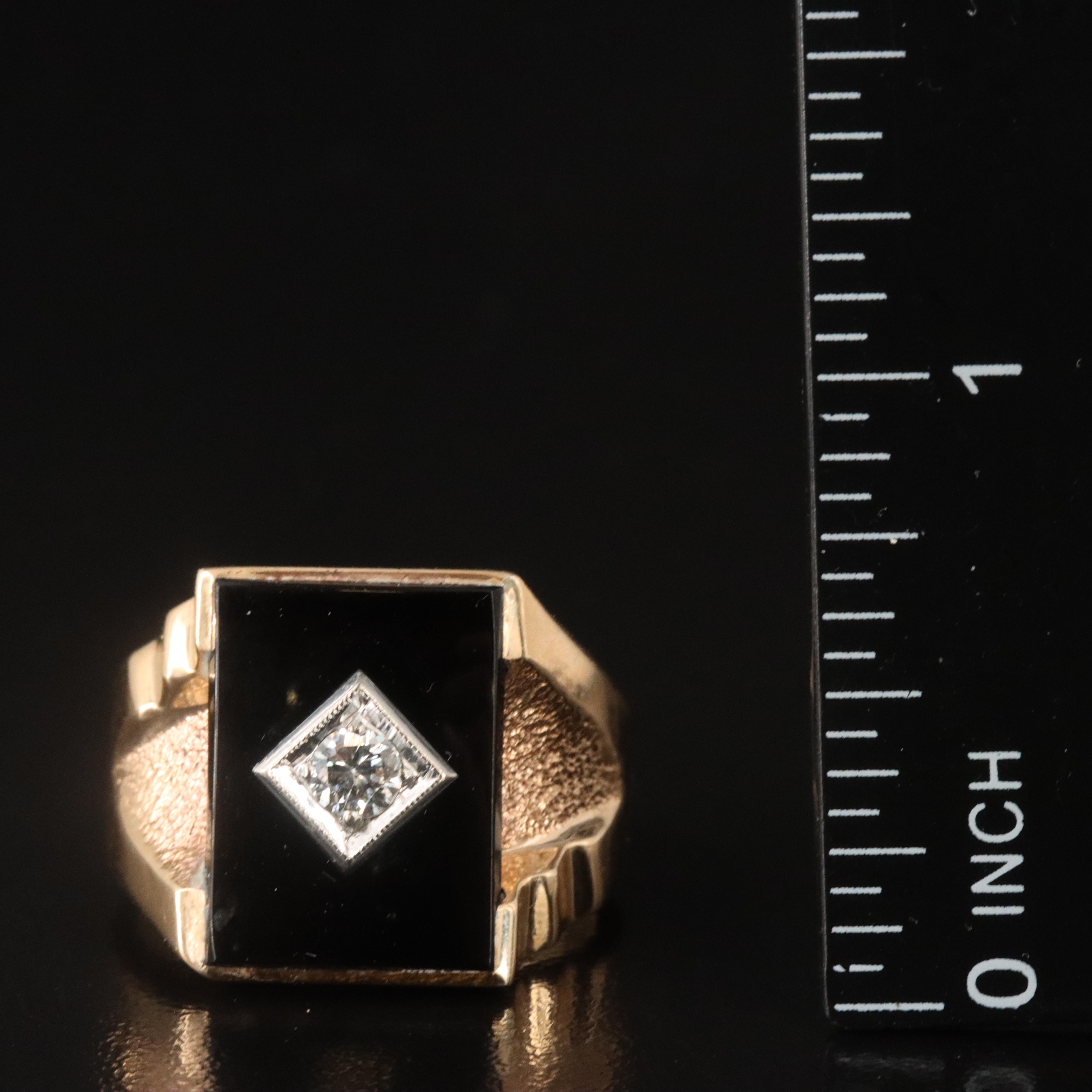 10K Onyx and Diamond Signet Ring
