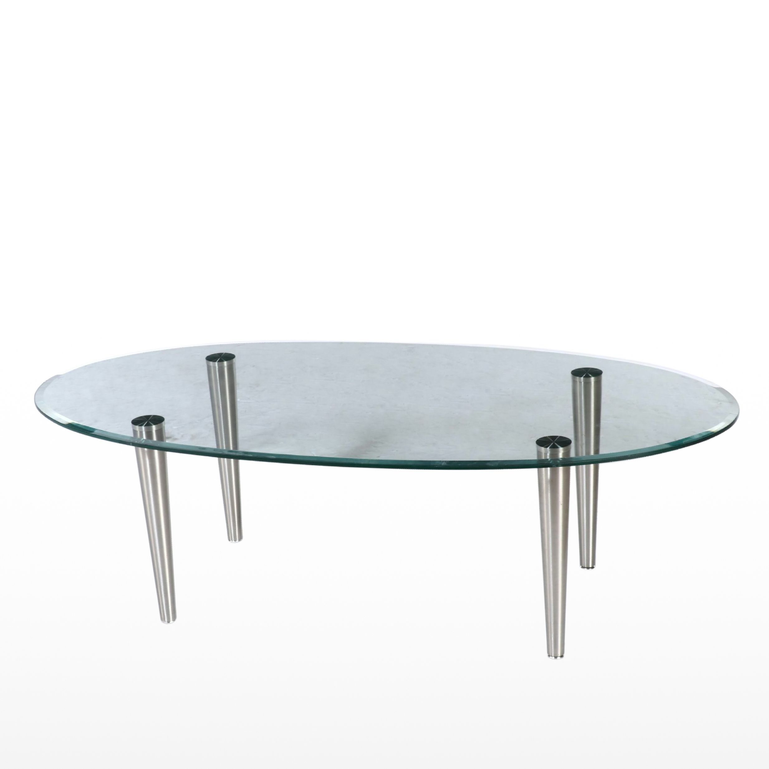 Modernist Style Brushed Steel and Glass Top Coffee Table