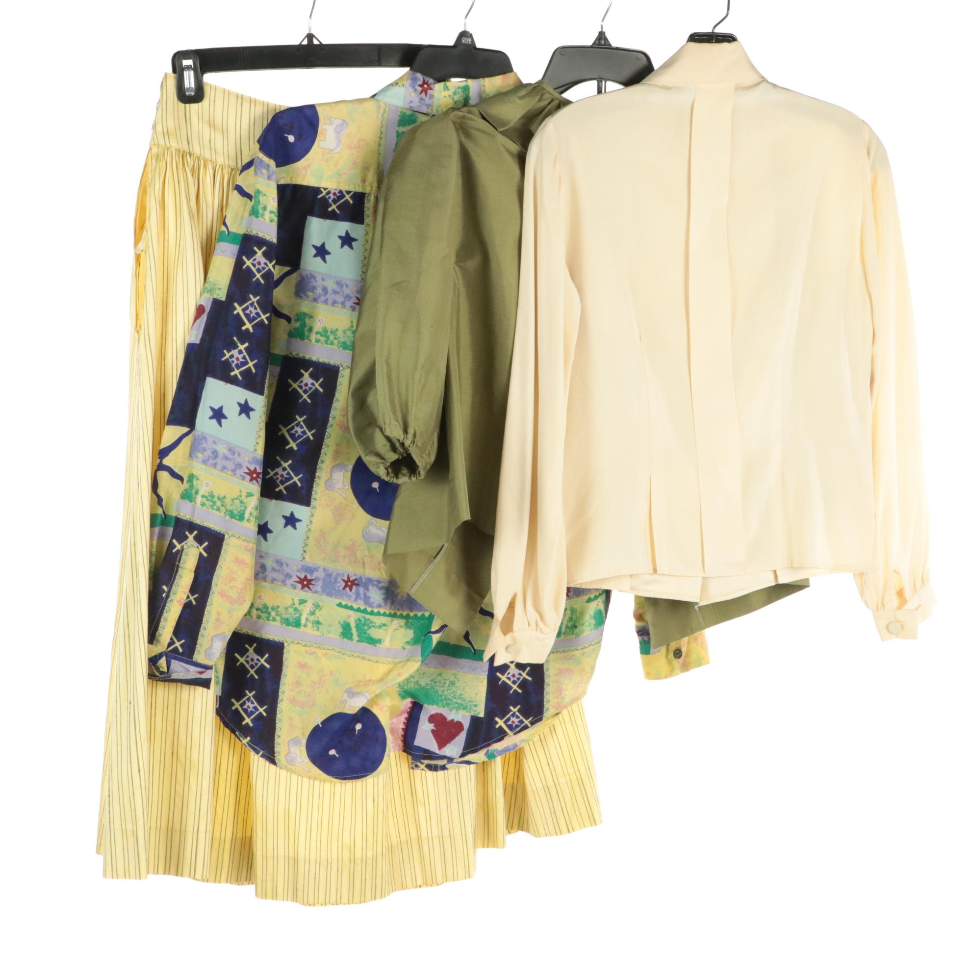 Thai Silk Skirt, Diane Gillman Silk Shirt, Other Silk Blouse and Stag Head Shirt