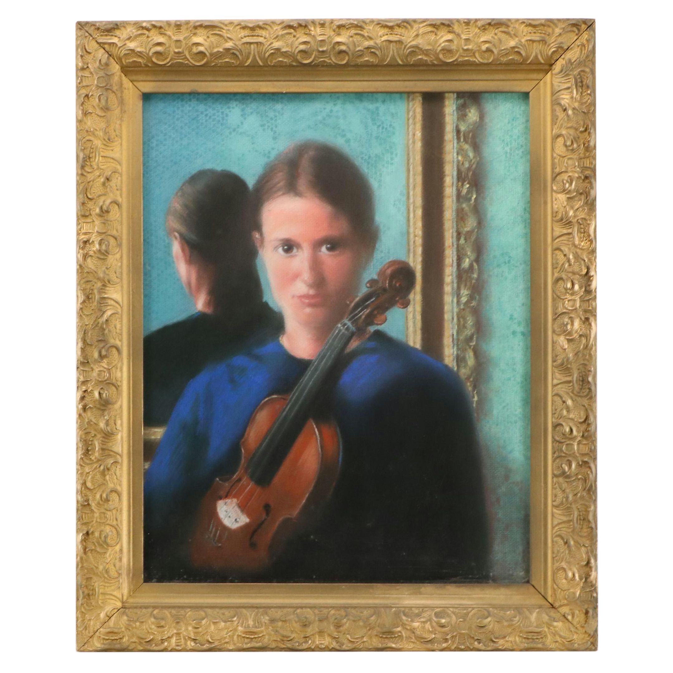 Pastel Portrait Drawing of Girl With Violin