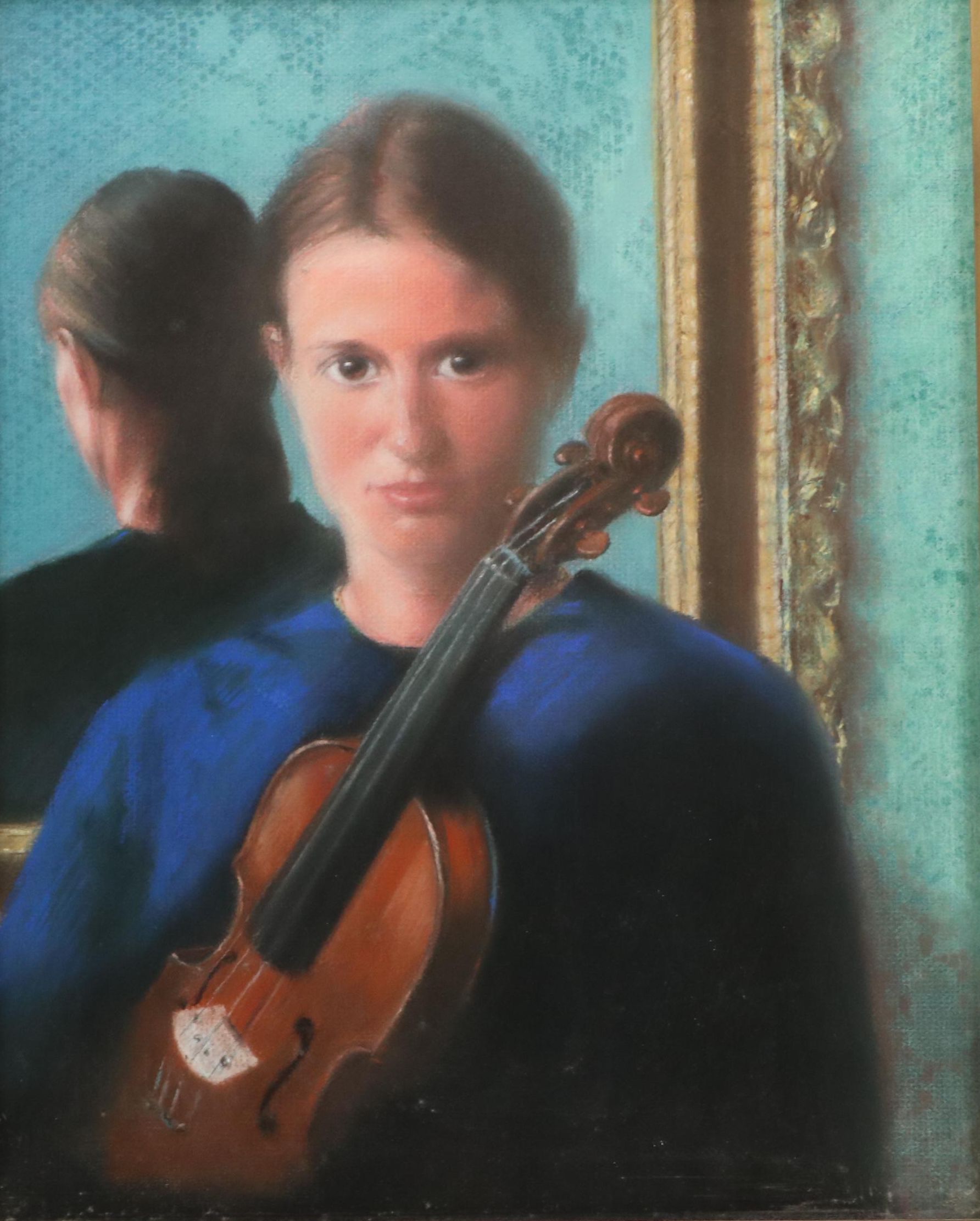 Pastel Portrait Drawing of Girl With Violin