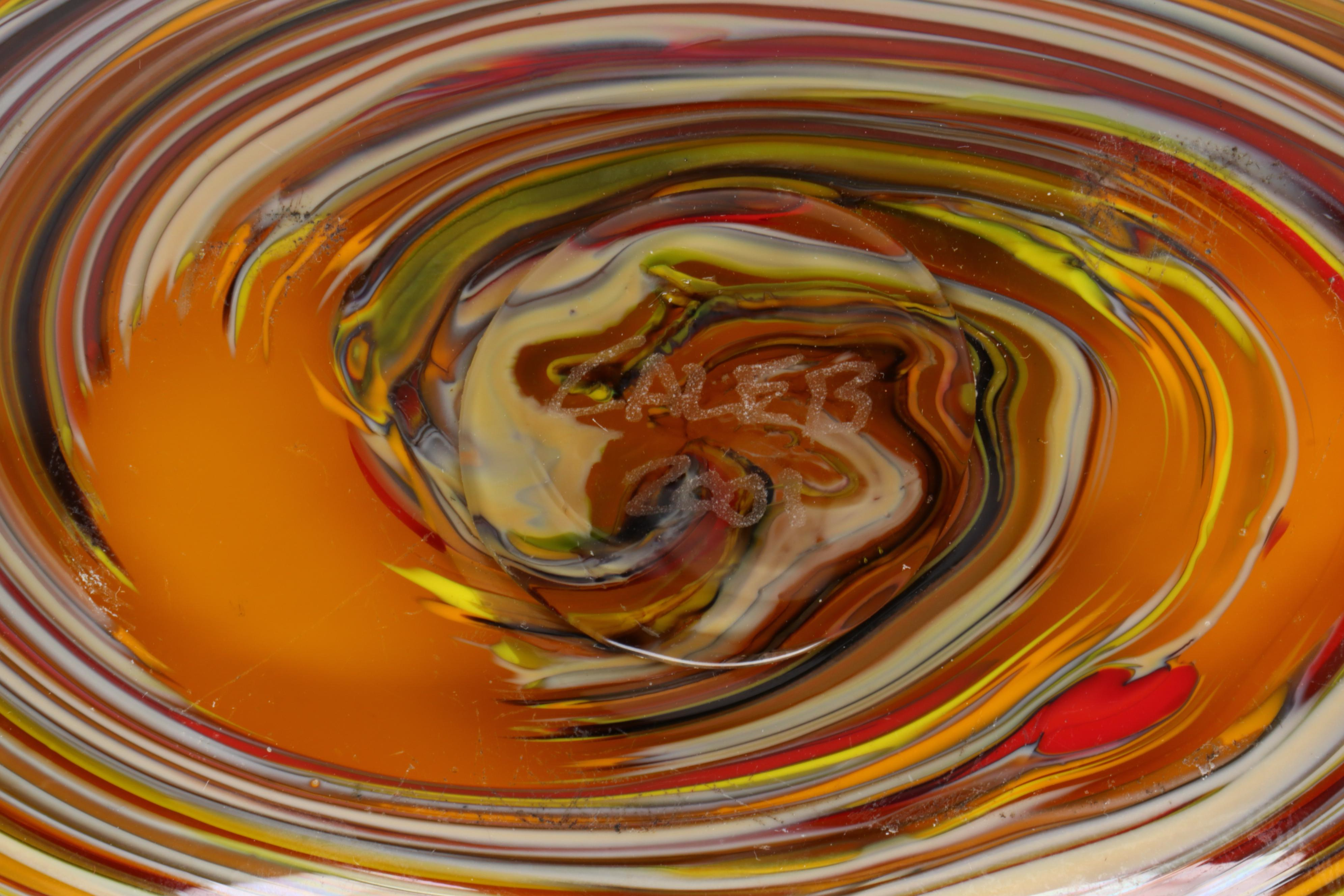 Caleb Siemon Striped Art Glass Vase with Heart-Shaped Cased Red Glass Vase