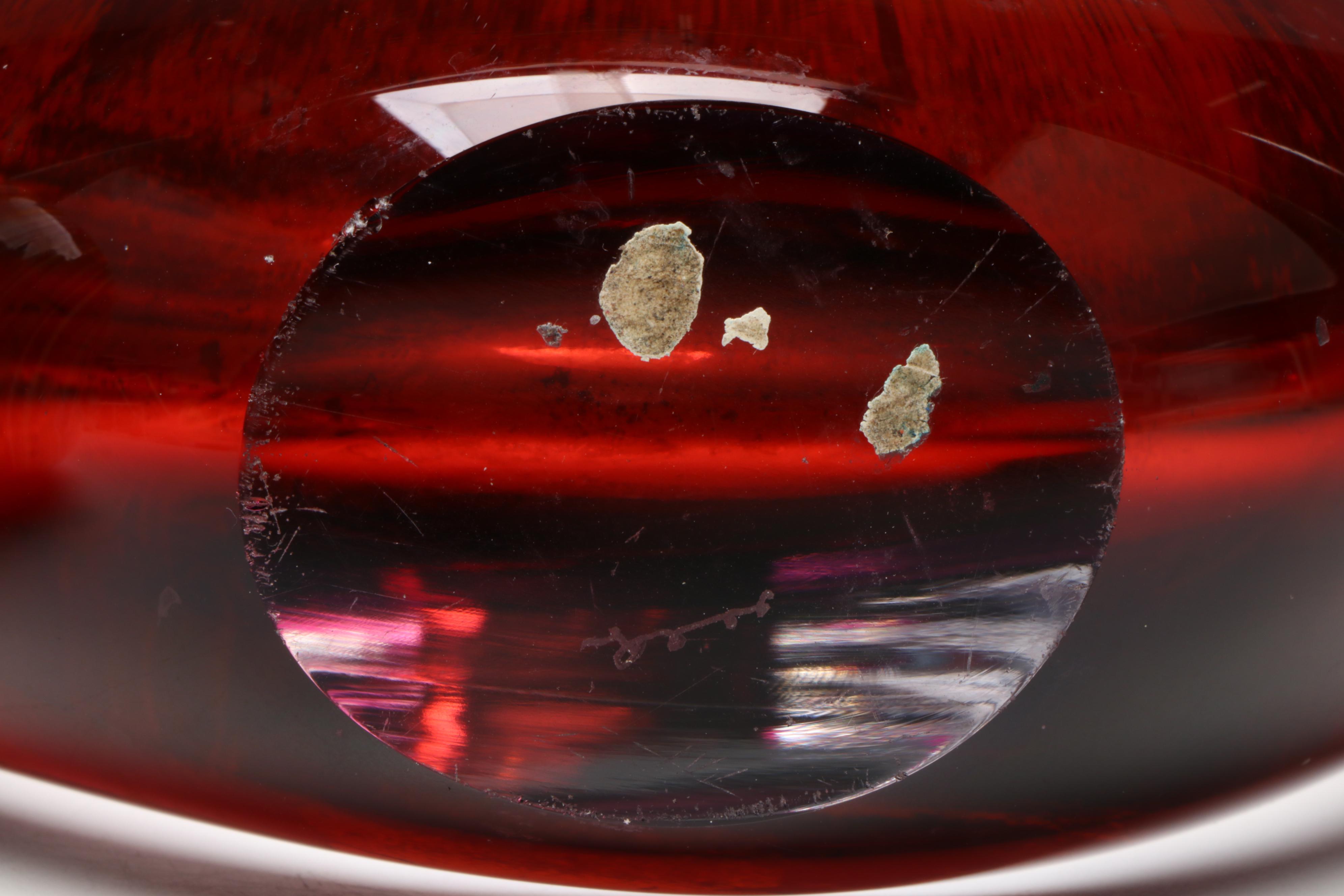 Caleb Siemon Striped Art Glass Vase with Heart-Shaped Cased Red Glass Vase