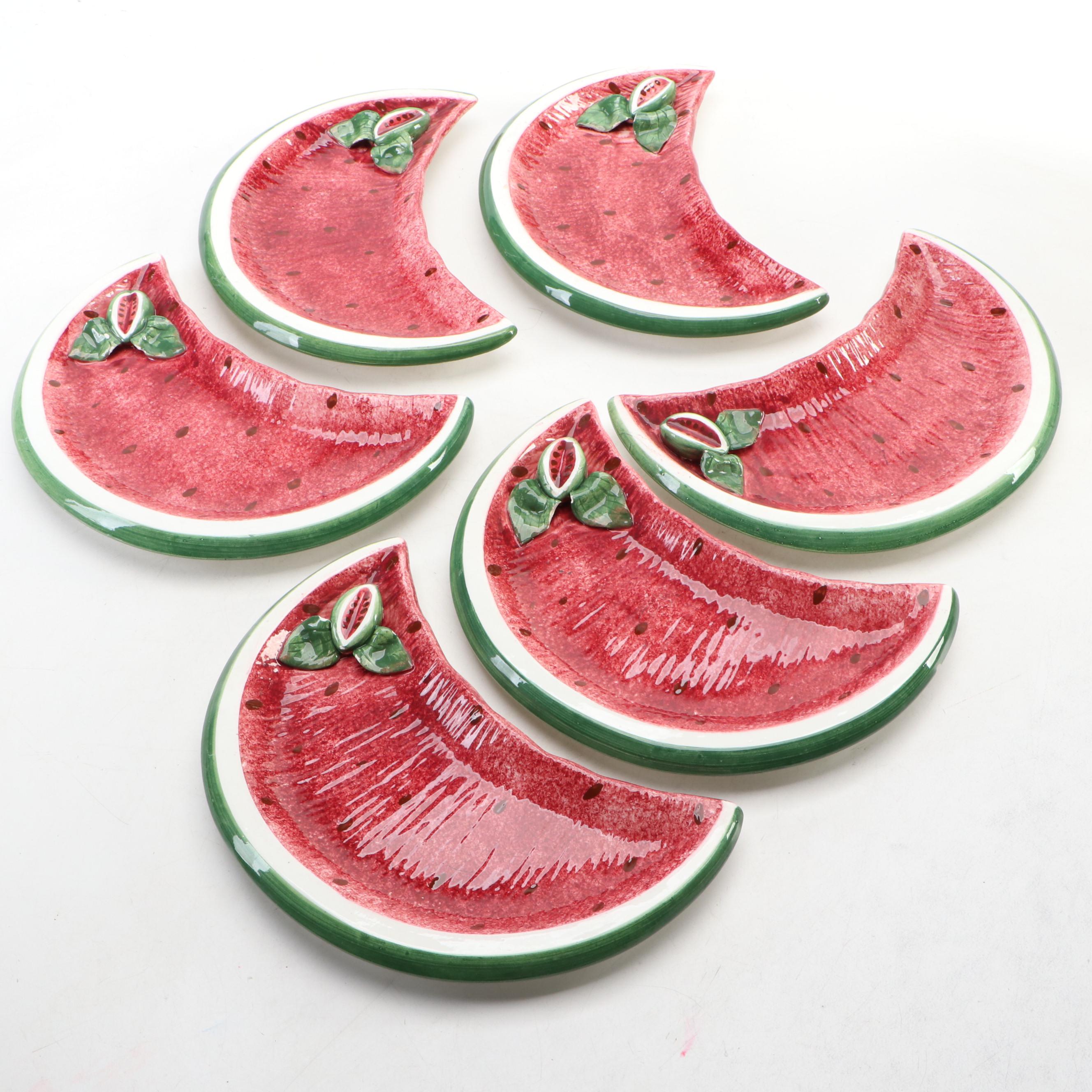 Italian Majolica Style Jar and Watermelon Shaped Plates
