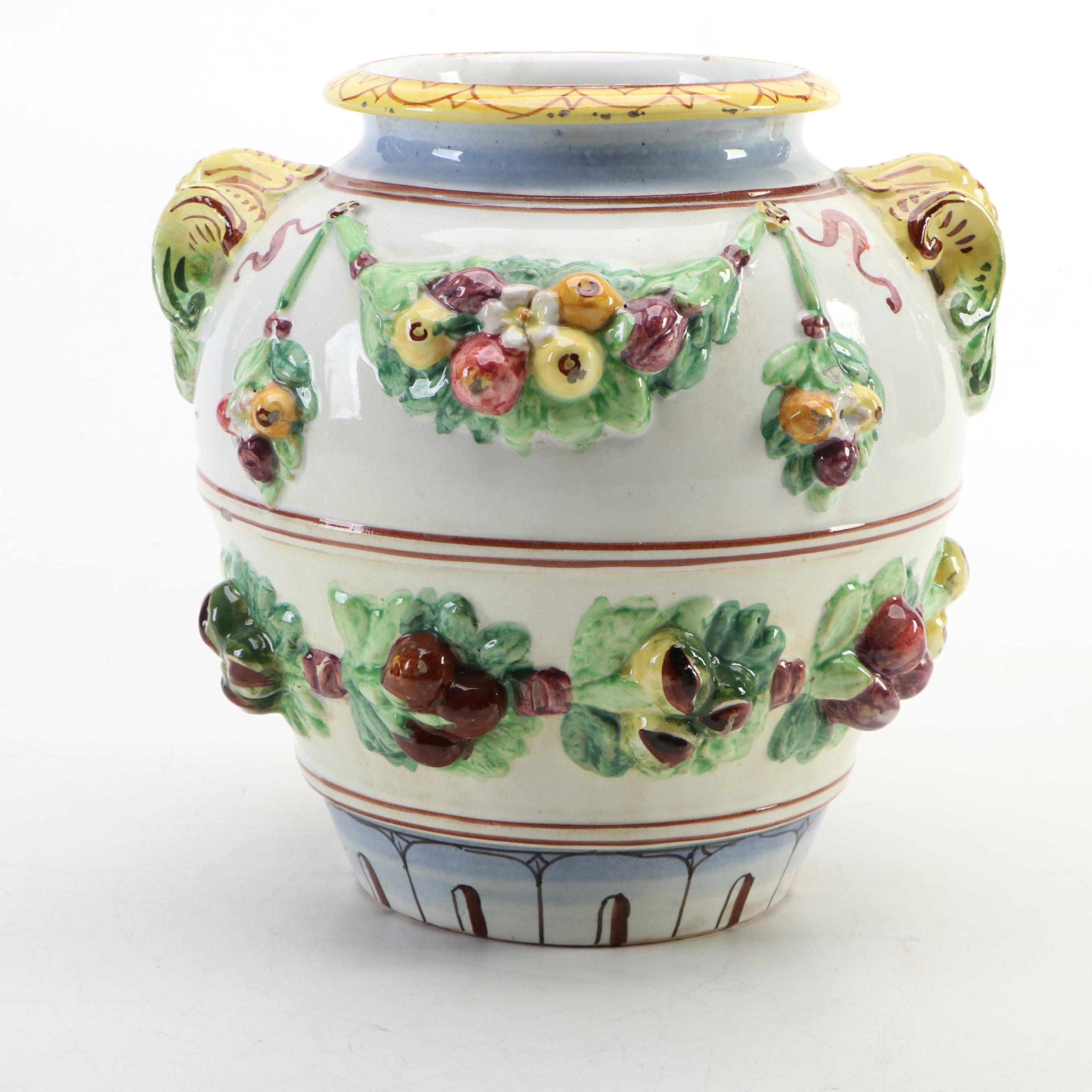 Italian Majolica Style Jar and Watermelon Shaped Plates