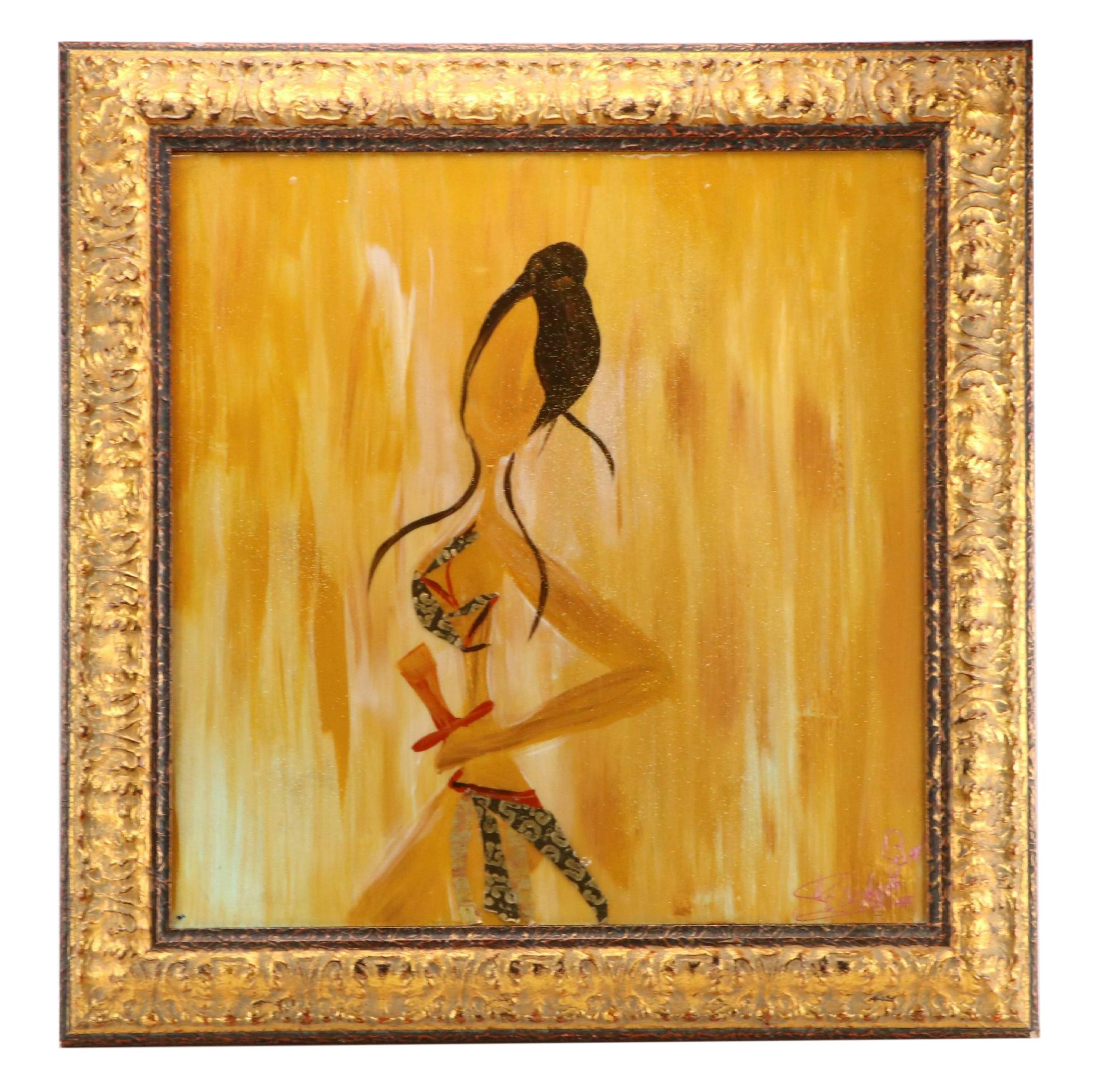 Quest Skinner Mixed Media Figural Painting, 21st Century