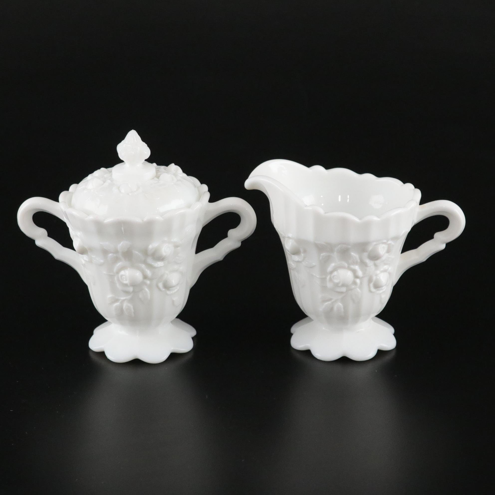 Fenton "Cabbage Rose" Set with Handkerchief Vases, Pedestal Compote, and More