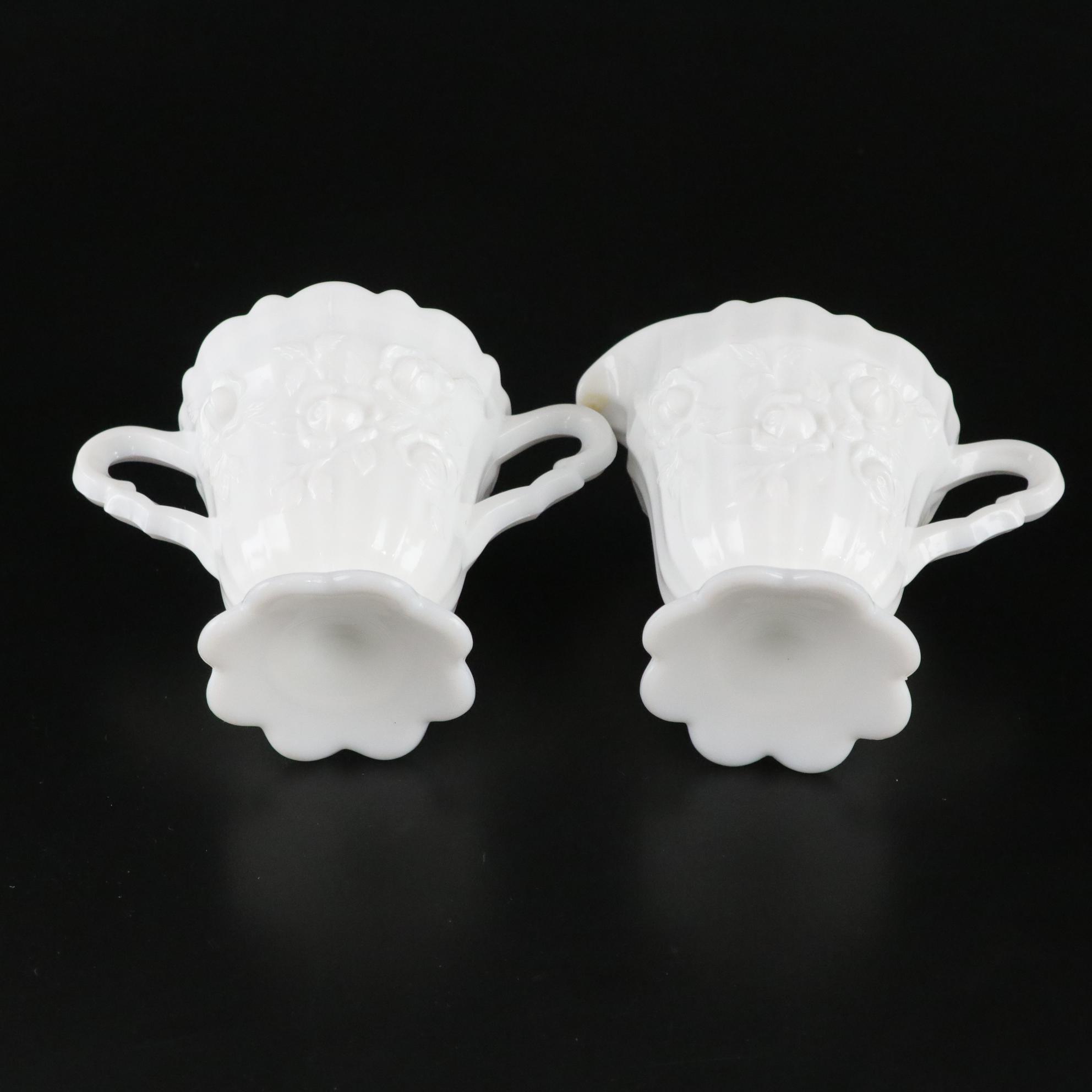 Fenton "Cabbage Rose" Set with Handkerchief Vases, Pedestal Compote, and More