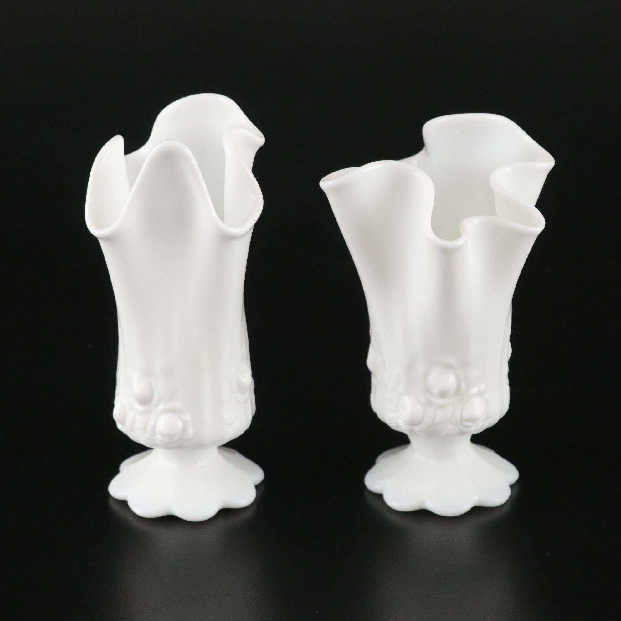 Fenton "Cabbage Rose" Set with Handkerchief Vases, Pedestal Compote, and More