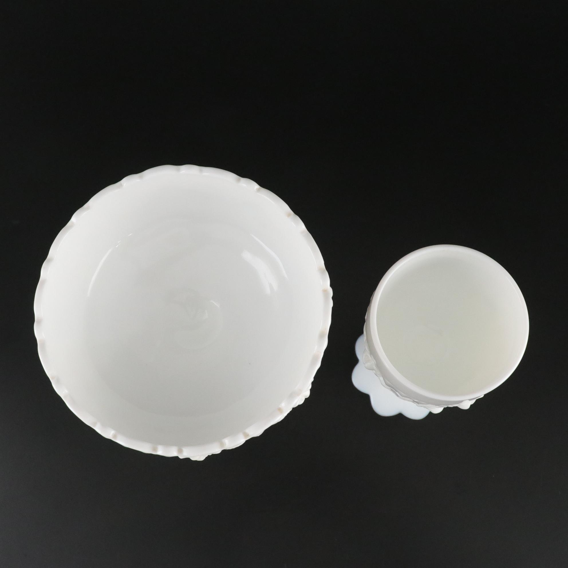 Fenton "Cabbage Rose" Set with Handkerchief Vases, Pedestal Compote, and More