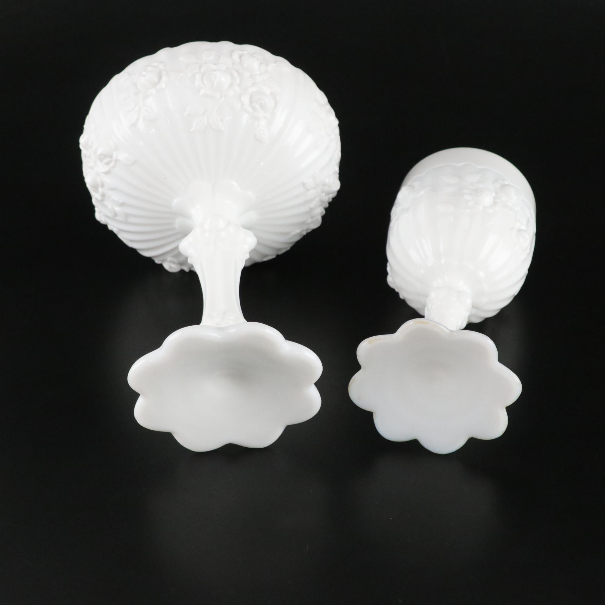 Fenton "Cabbage Rose" Set with Handkerchief Vases, Pedestal Compote, and More