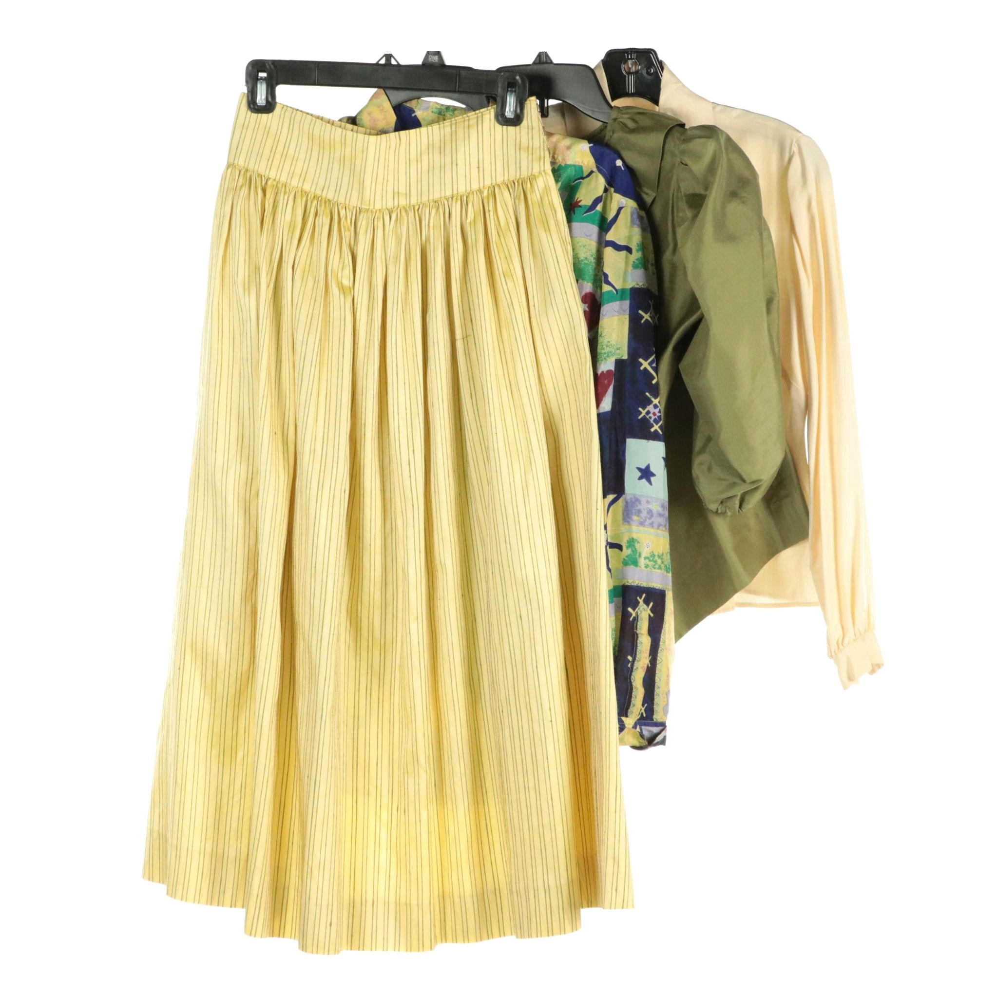 Thai Silk Skirt, Diane Gillman Silk Shirt, Other Silk Blouse and Stag Head Shirt