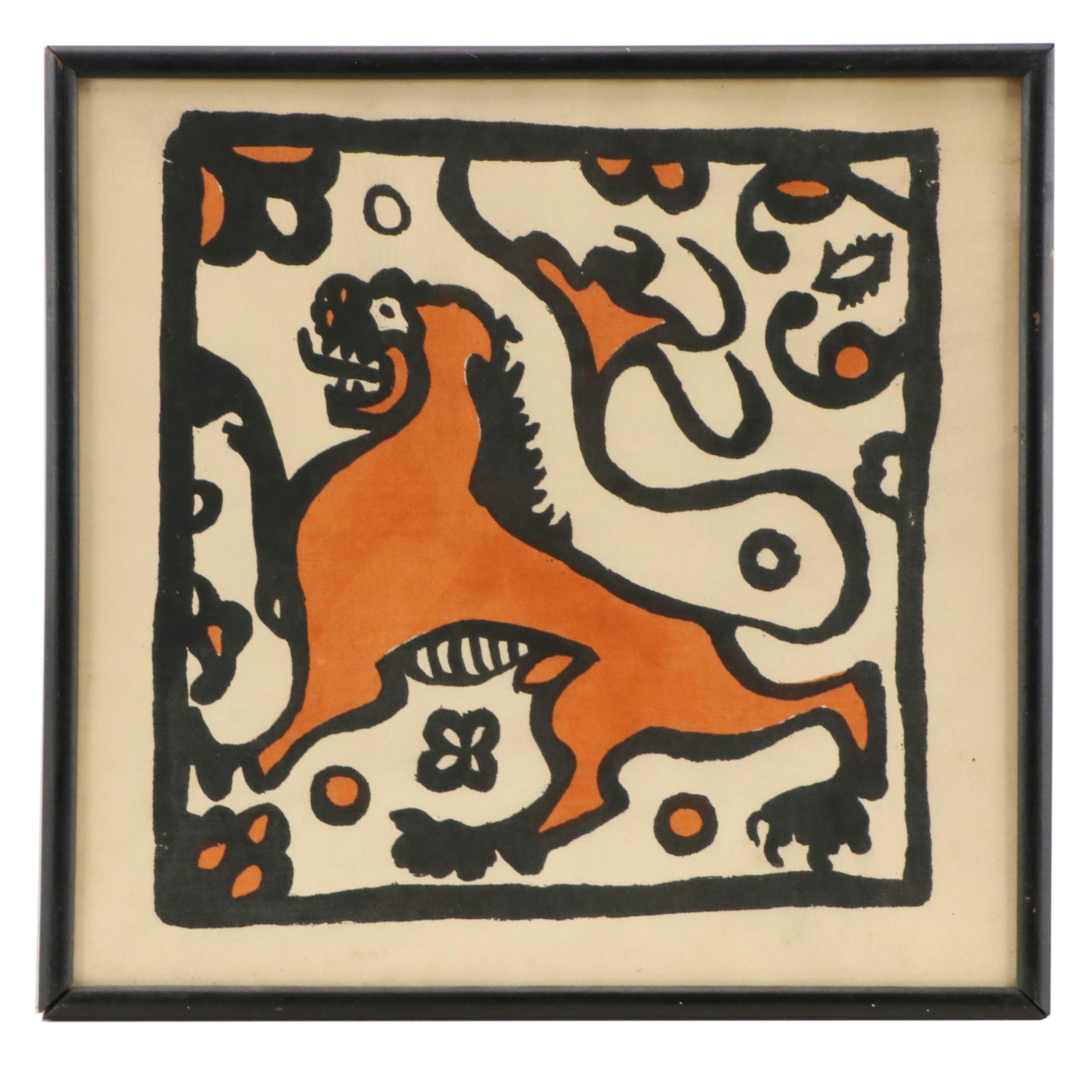 Woodcut Print of Lion, 20th Century