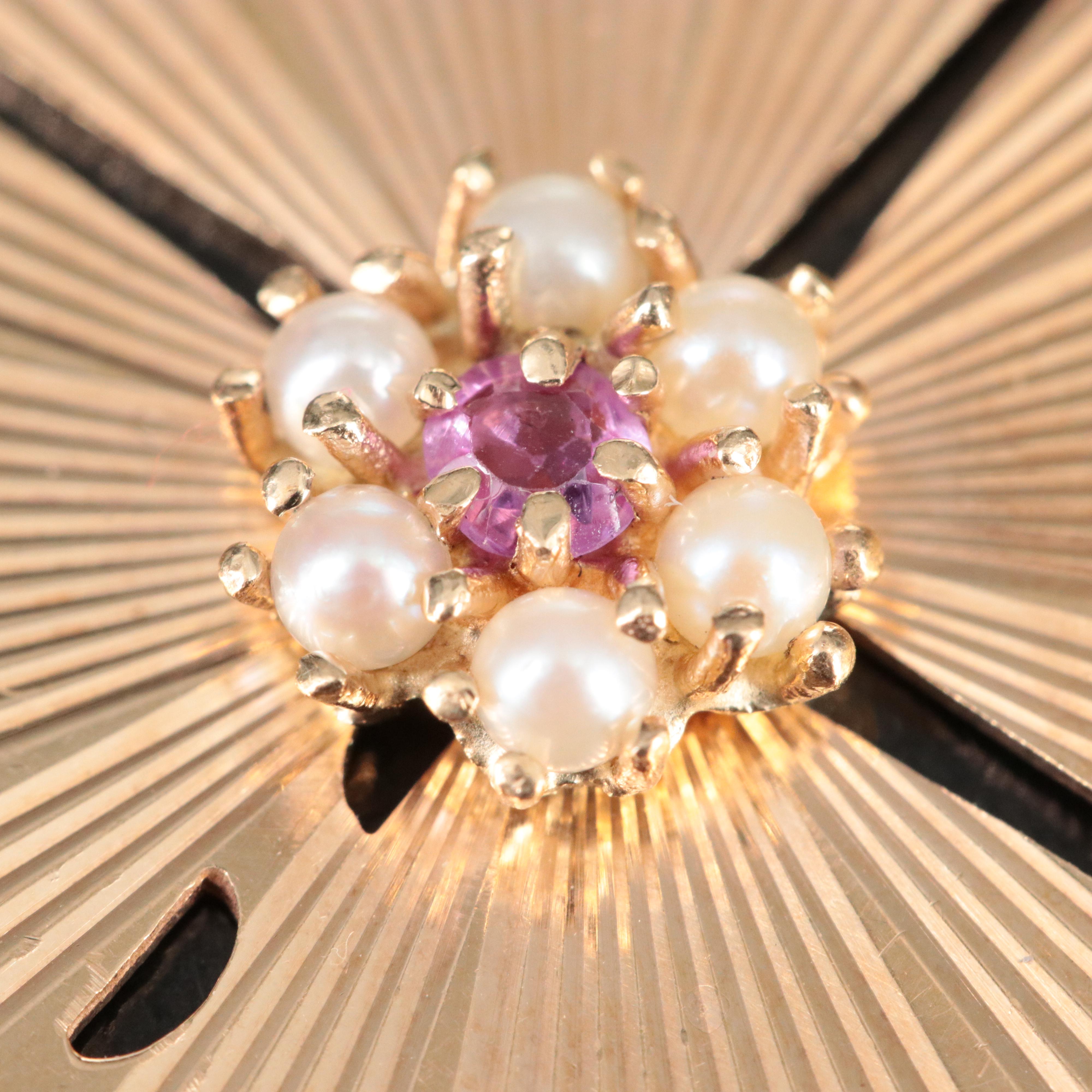 Vintage 14K Ruby and Pearl Clover Pendant