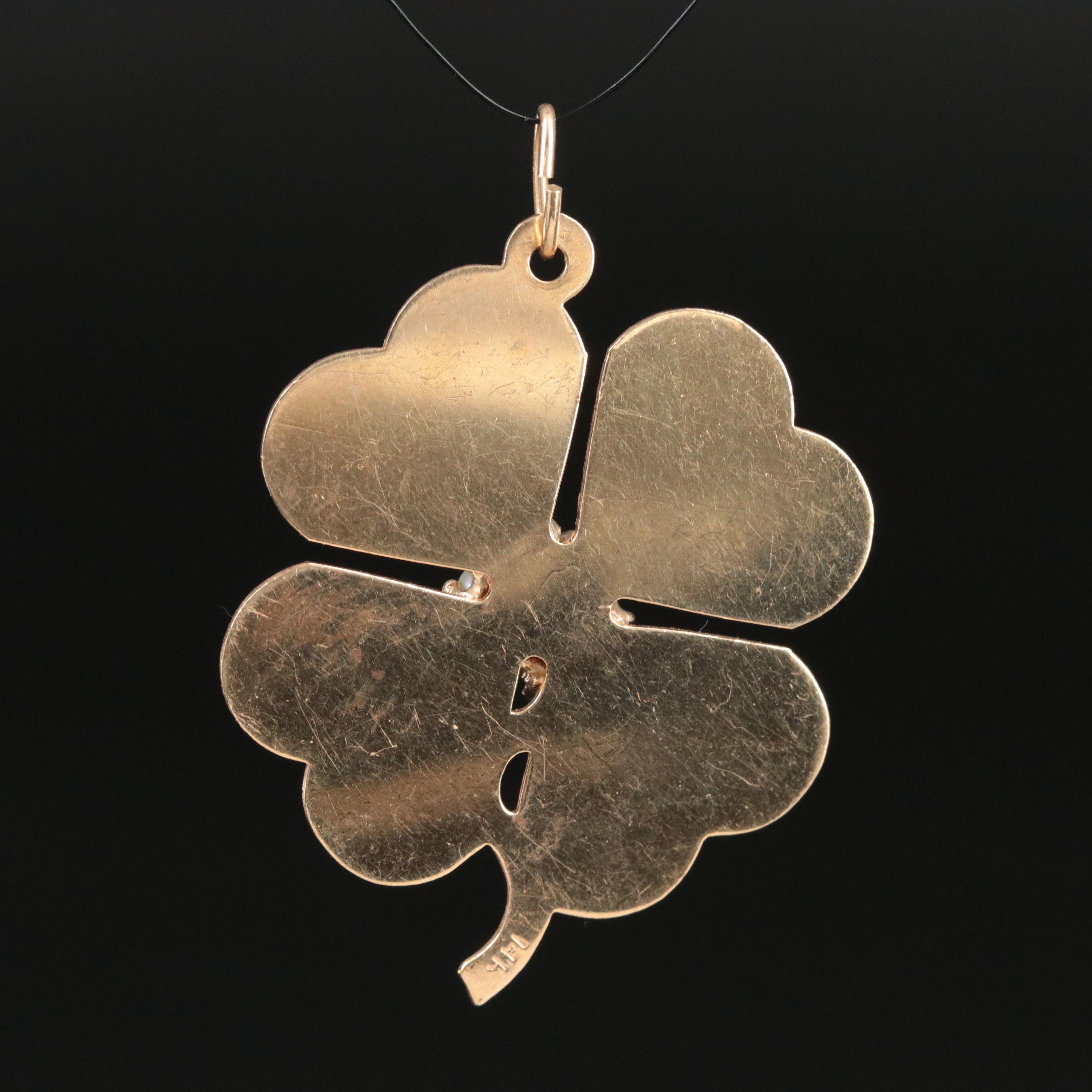 Vintage 14K Ruby and Pearl Clover Pendant
