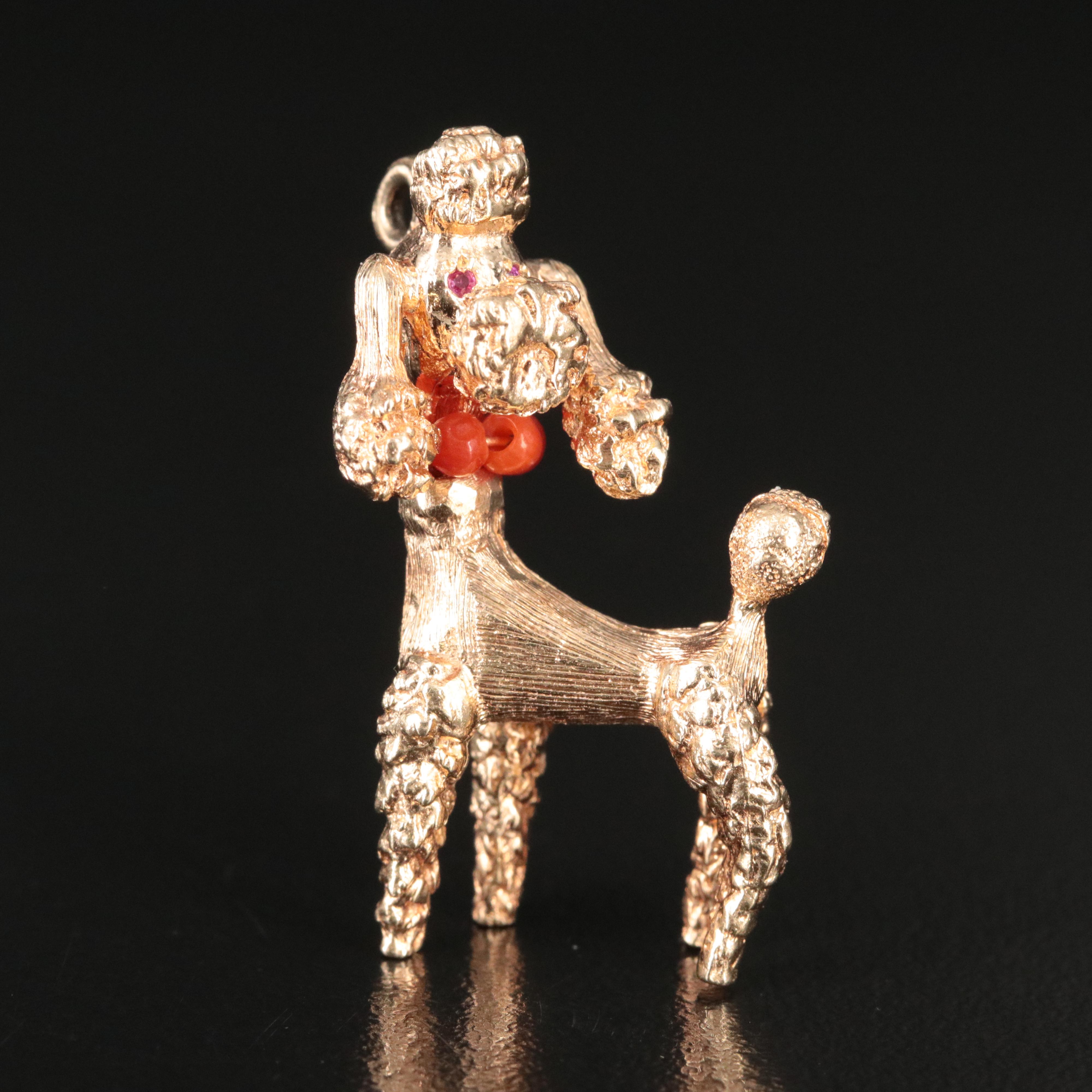 Vintage 14K Ruby and Imitation Coral Poodle Charm